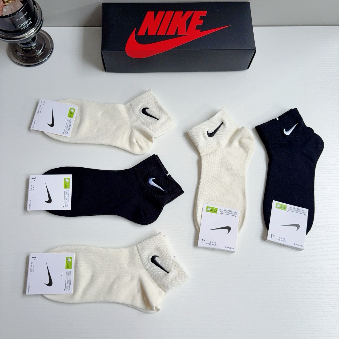 配包装（一盒5双） 新款 Nike/耐克 刺绣短筒纯棉袜子 高品质抗菌防臭吸汗透气[得意][得意]