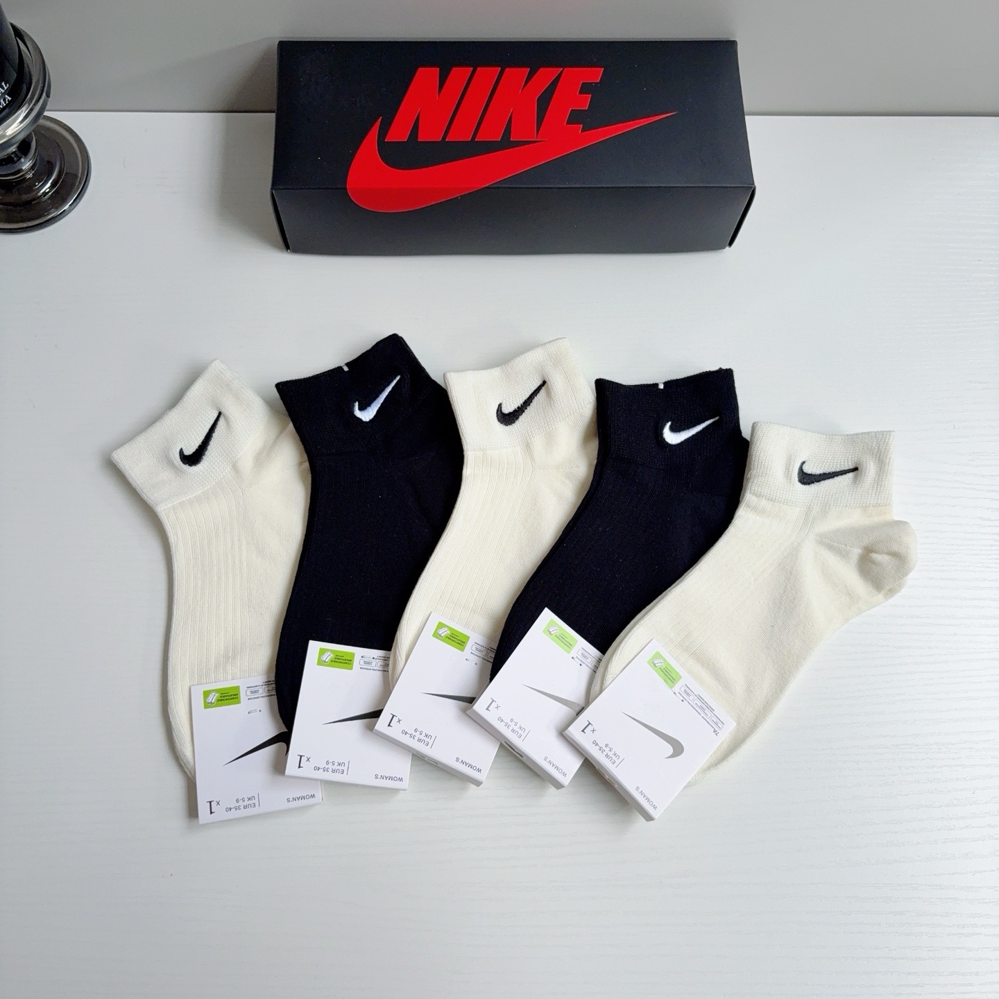 配包装（一盒5双） 新款 Nike/耐克 刺绣短筒纯棉袜子 高品质抗菌防臭吸汗透气[得意][得意]