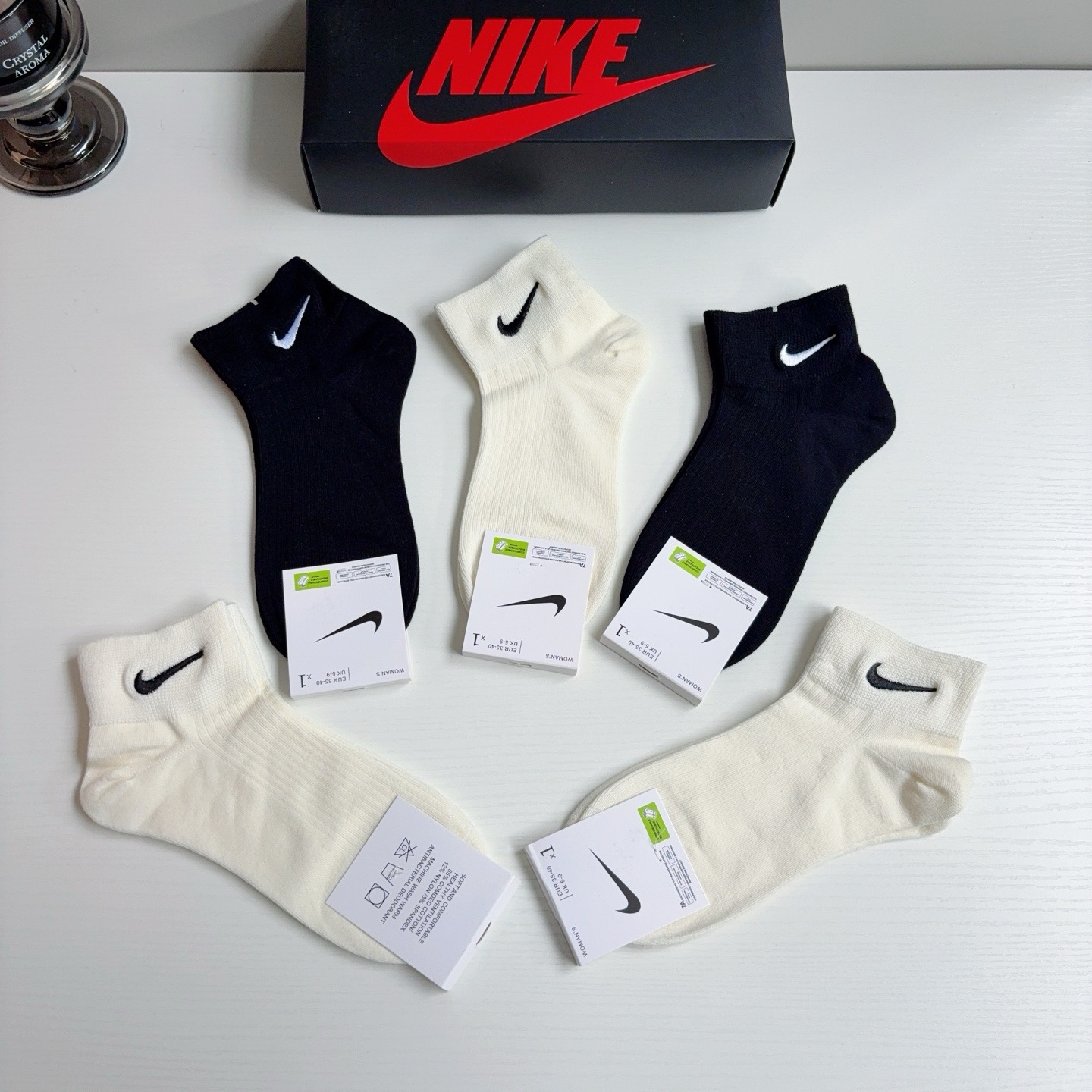 配包装（一盒5双） 新款 Nike/耐克 刺绣短筒纯棉袜子 高品质抗菌防臭吸汗透气[得意][得意]