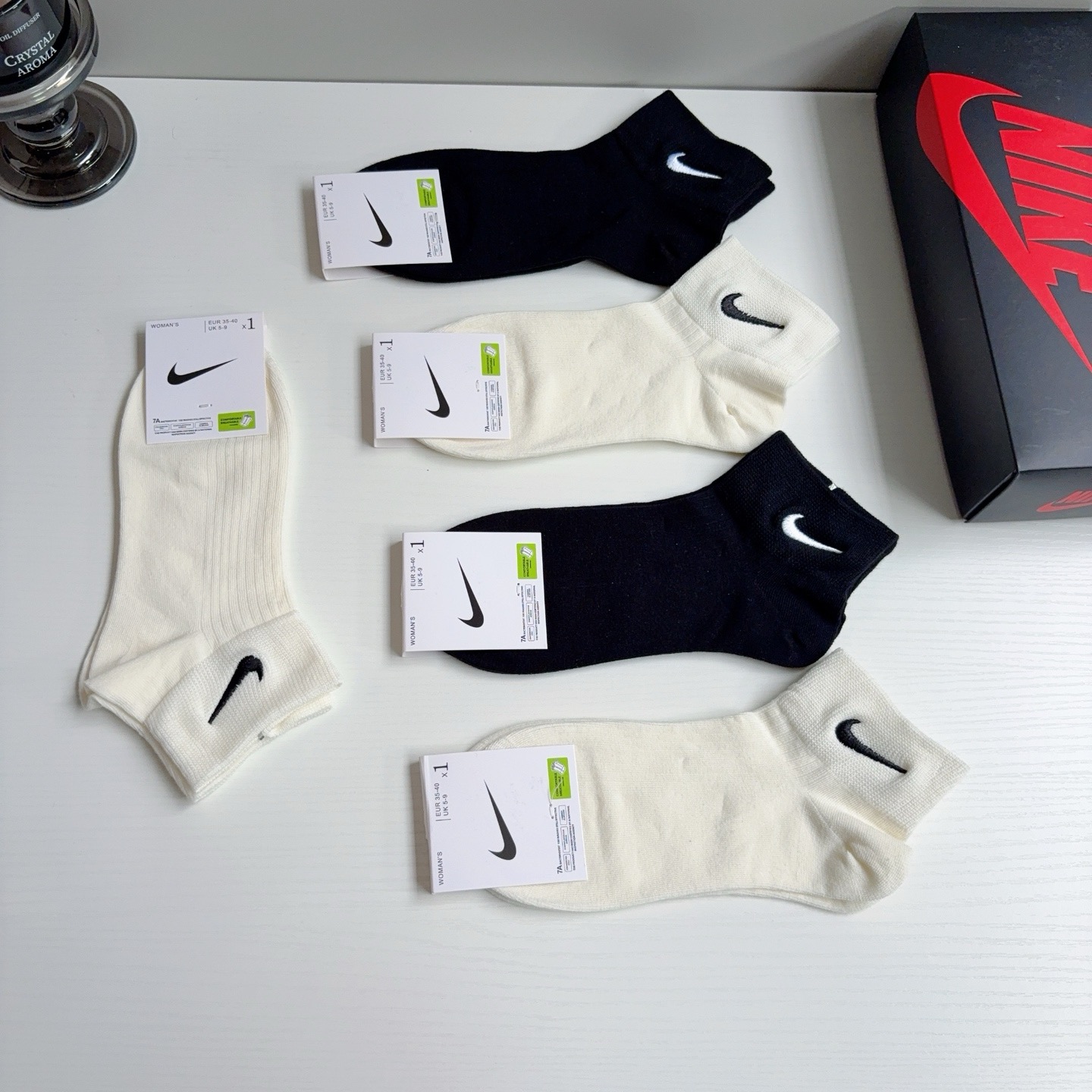 配包装（一盒5双） 新款 Nike/耐克 刺绣短筒纯棉袜子 高品质抗菌防臭吸汗透气[得意][得意]