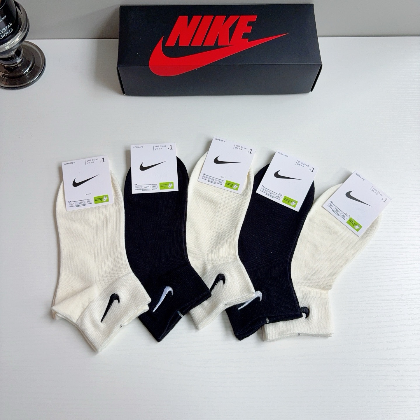 配包装（一盒5双） 新款 Nike/耐克 刺绣短筒纯棉袜子 高品质抗菌防臭吸汗透气[得意][得意]