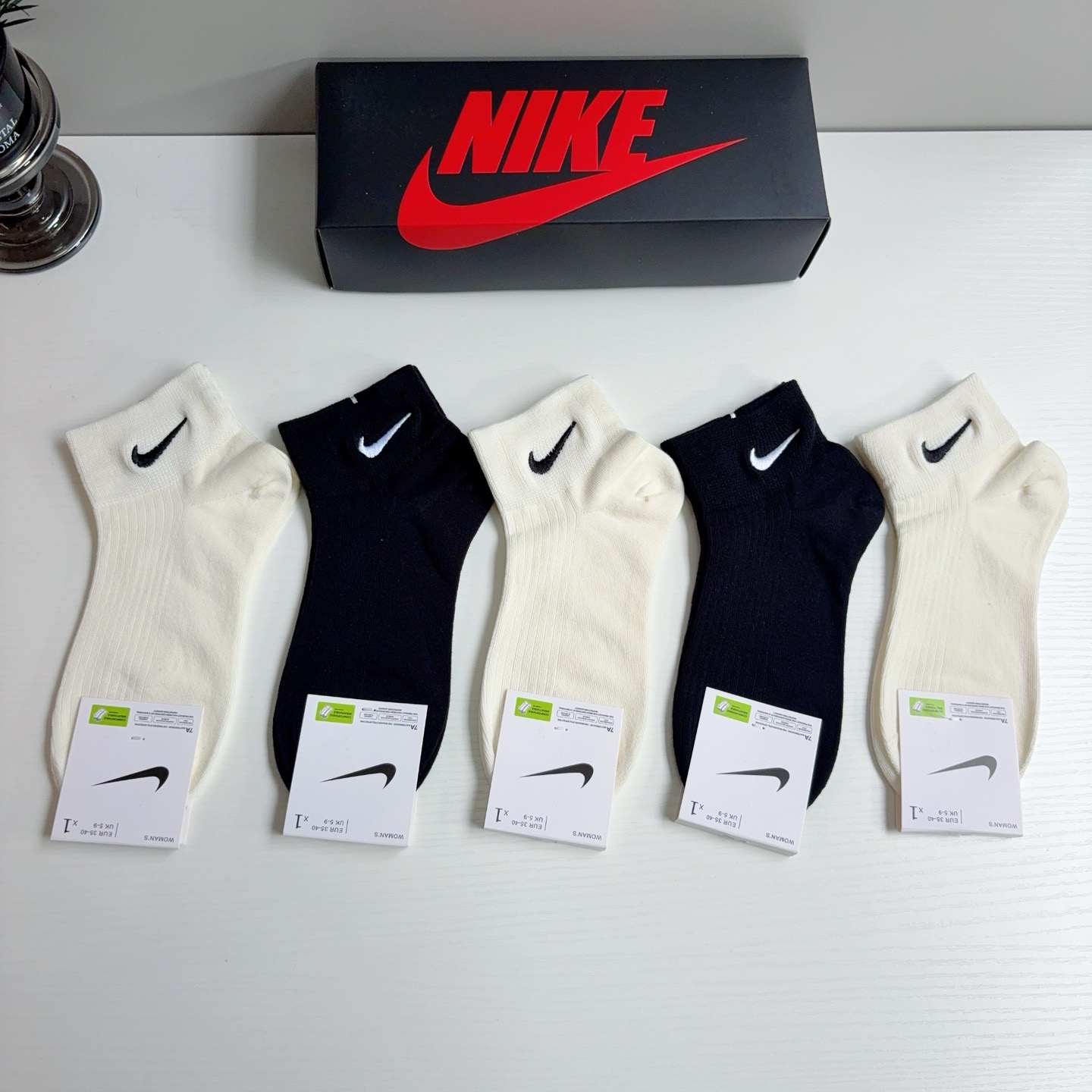 配包装（一盒5双） 新款 Nike/耐克 刺绣短筒纯棉袜子 高品质抗菌防臭吸汗透气[得意][得意]