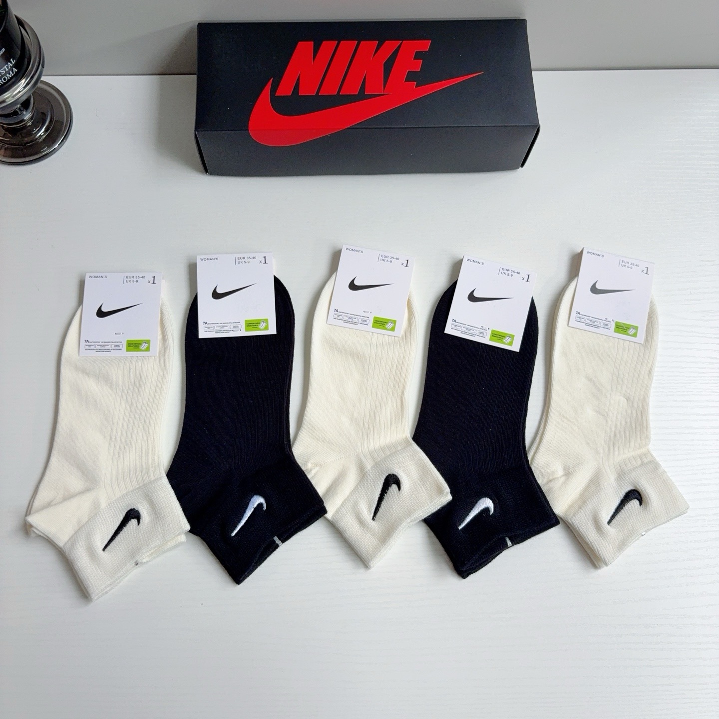 配包装（一盒5双） 新款 Nike/耐克 刺绣短筒纯棉袜子 高品质抗菌防臭吸汗透气[得意][得意]