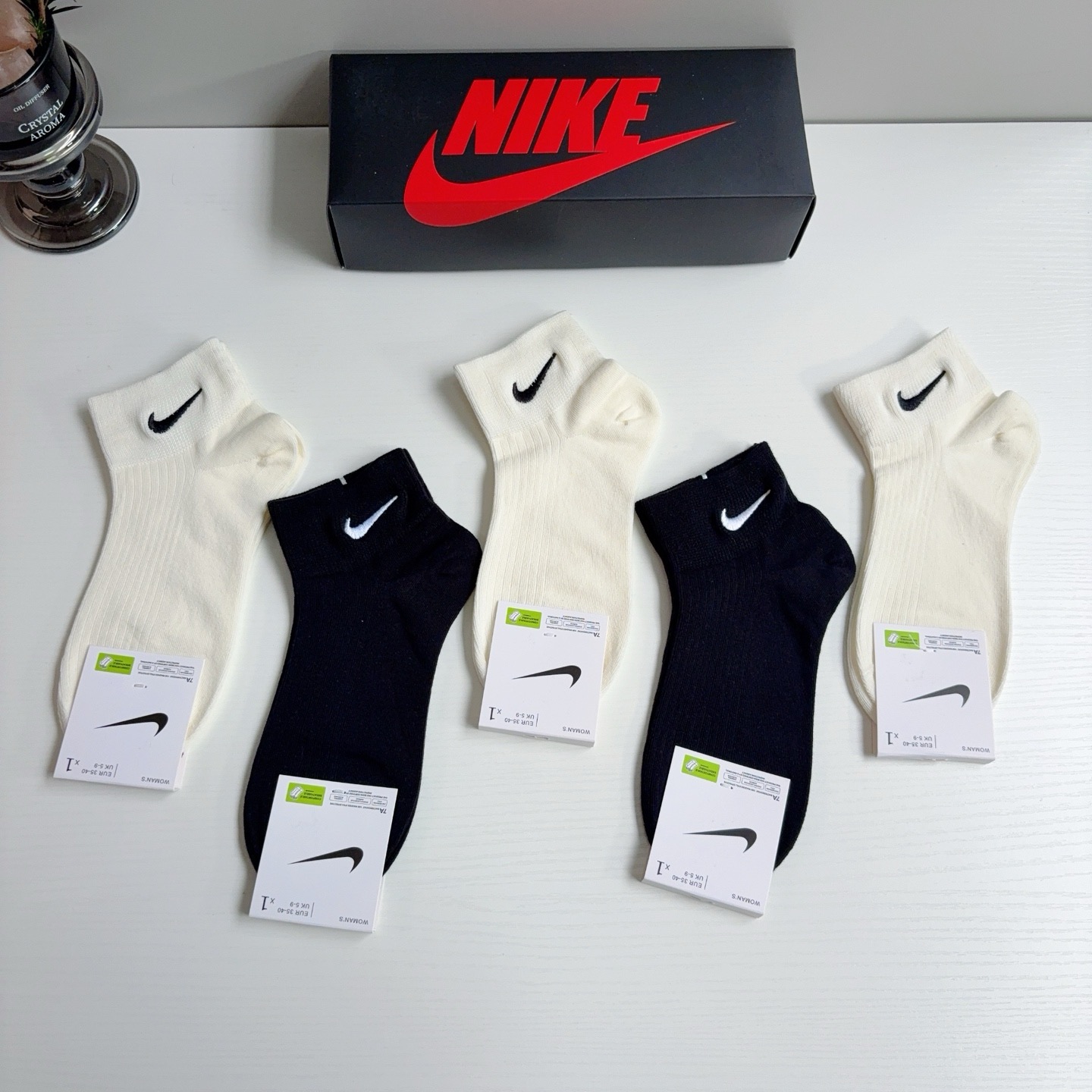 配包装（一盒5双） 新款 Nike/耐克 刺绣短筒纯棉袜子 高品质抗菌防臭吸汗透气[得意][得意]