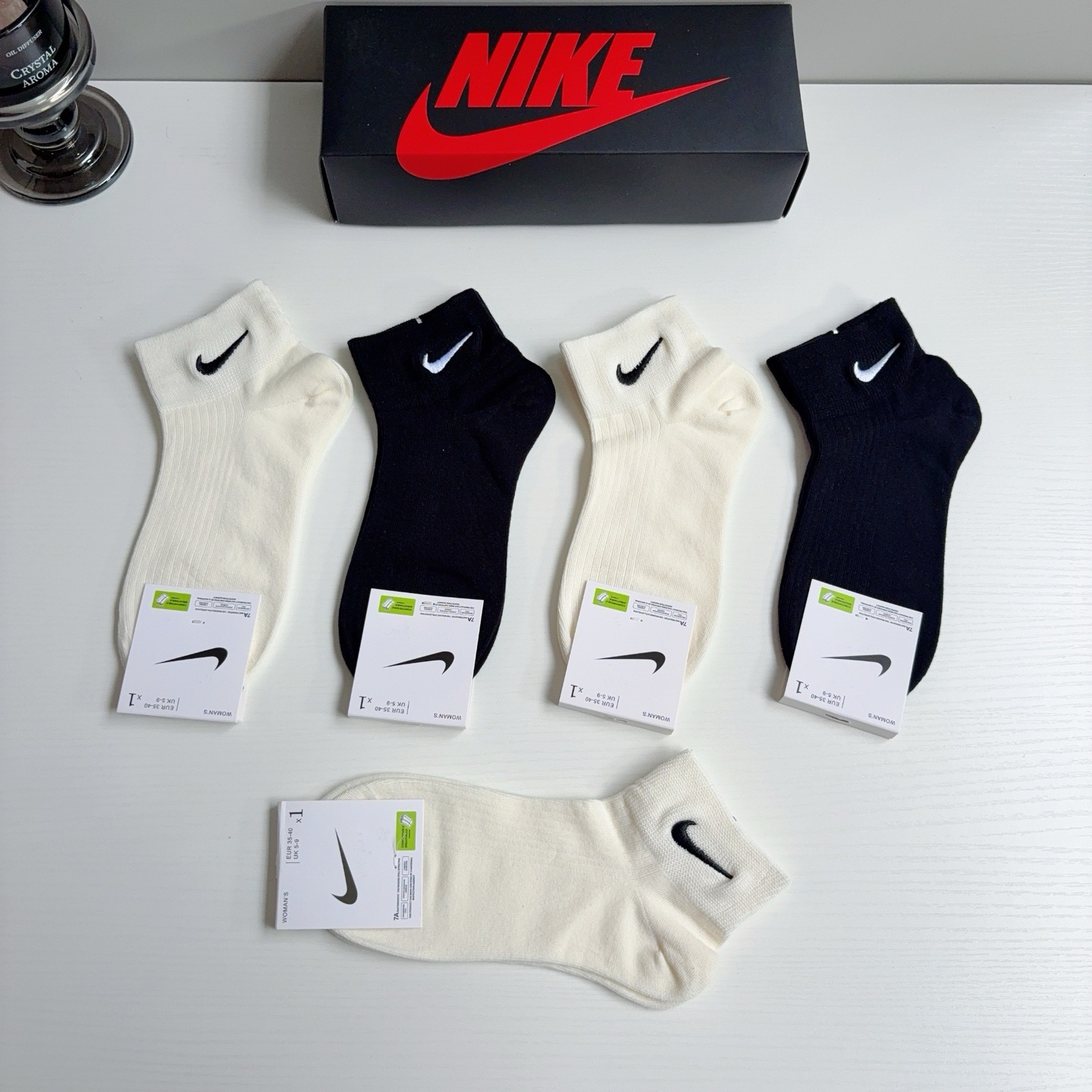 配包装（一盒5双） 新款 Nike/耐克 刺绣短筒纯棉袜子 高品质抗菌防臭吸汗透气[得意][得意]