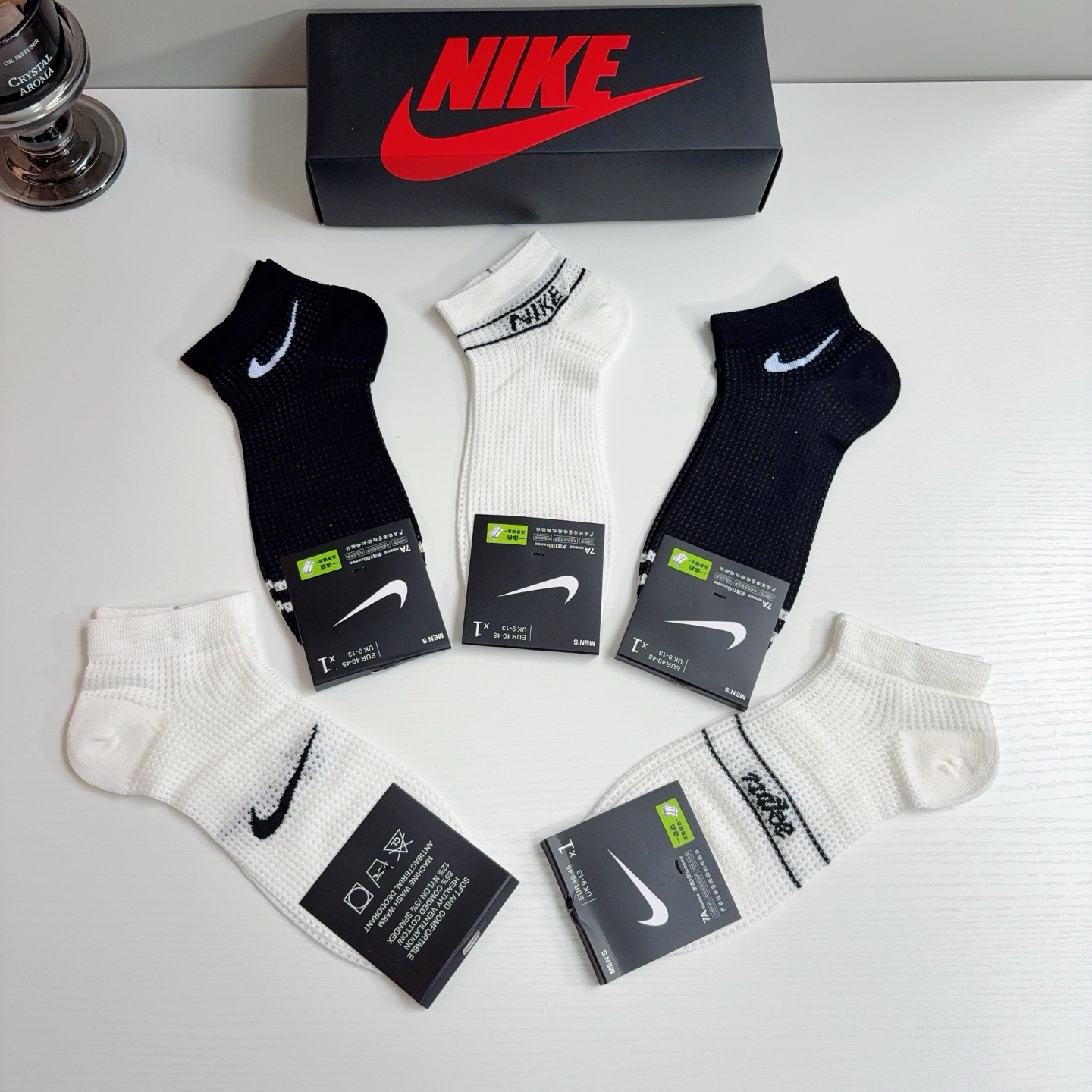 配包装（一盒5双） Nike/耐克 新款男士短袜竹棉网孔袜子 专柜同步 高品质 抗菌防臭吸汗透气[得意][得意]