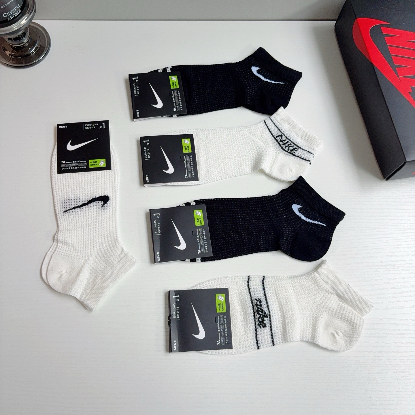 配包装（一盒5双） Nike/耐克 新款男士短袜竹棉网孔袜子 专柜同步 高品质 抗菌防臭吸汗透气[得意][得意]