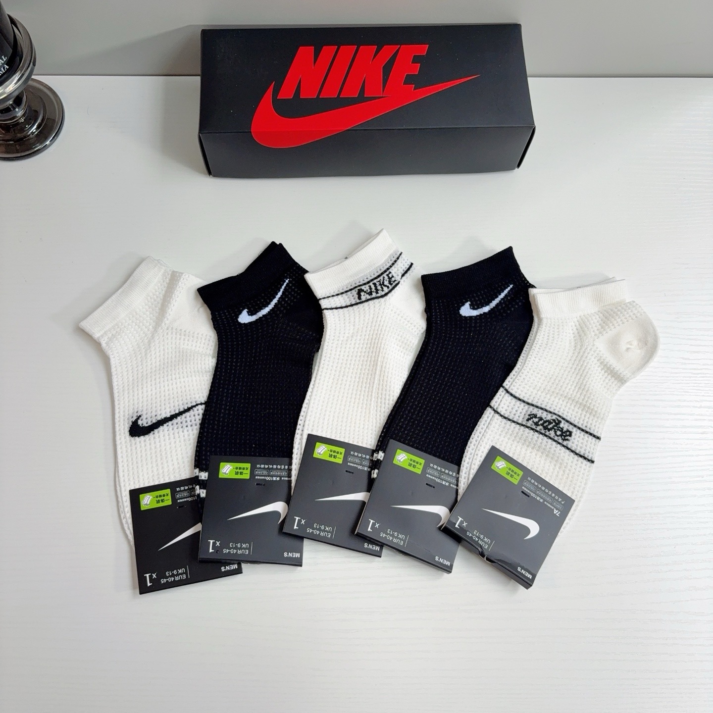 配包装（一盒5双） Nike/耐克 新款男士短袜竹棉网孔袜子 专柜同步 高品质 抗菌防臭吸汗透气[得意][得意]