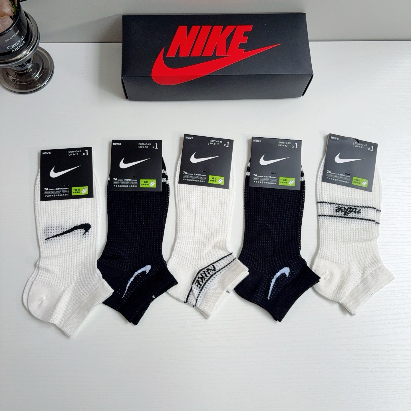 配包装（一盒5双） Nike/耐克 新款男士短袜竹棉网孔袜子 专柜同步 高品质 抗菌防臭吸汗透气[得意][得意]