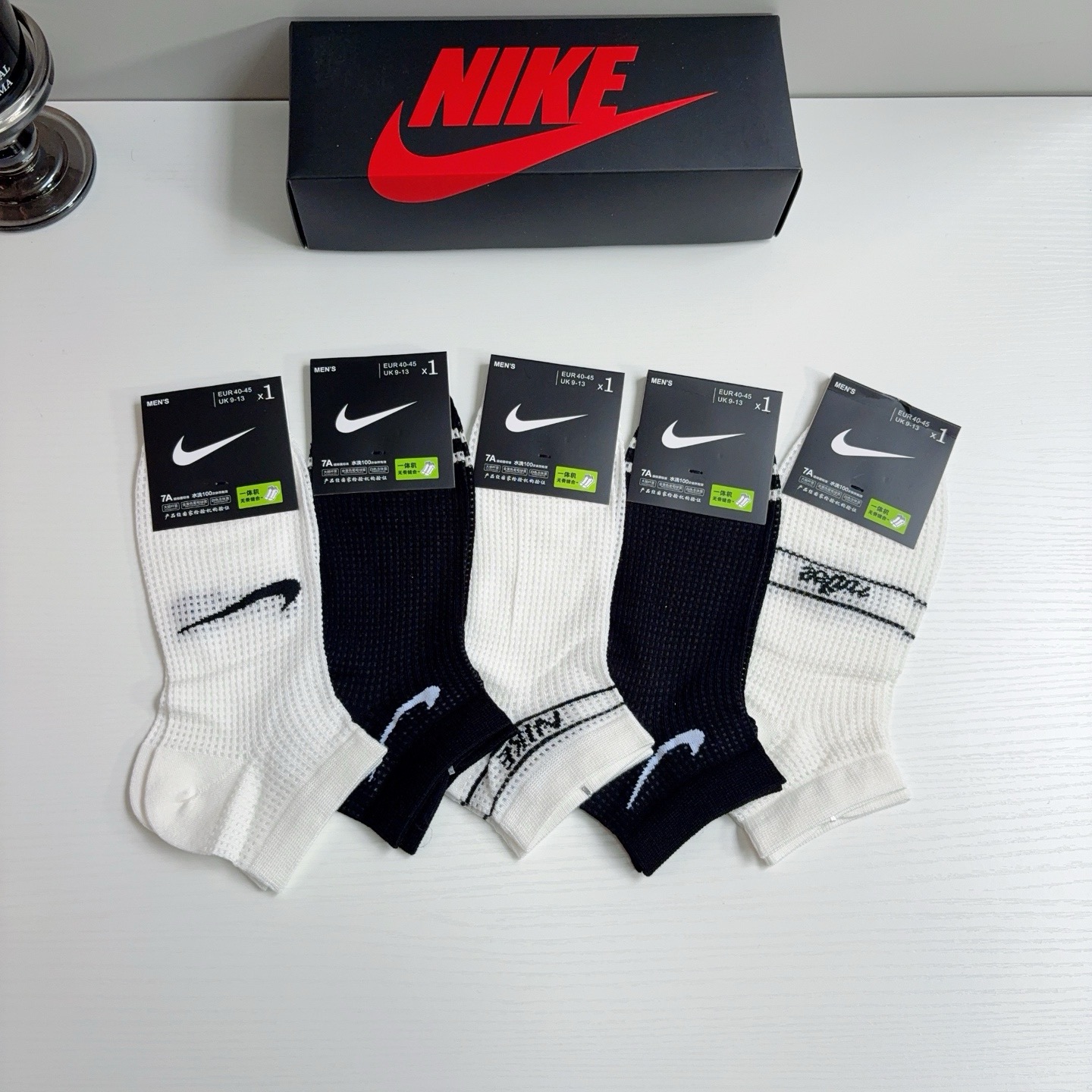 配包装（一盒5双） Nike/耐克 新款男士短袜竹棉网孔袜子 专柜同步 高品质 抗菌防臭吸汗透气[得意][得意]