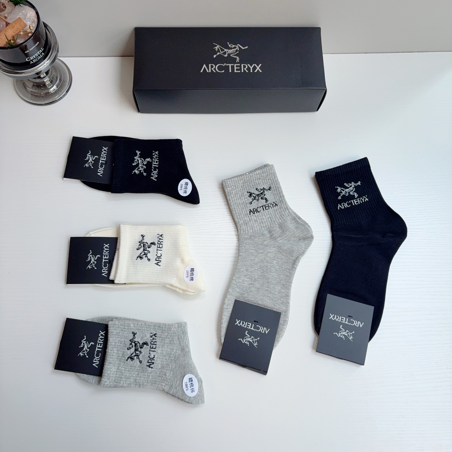 配包装（一盒5双） ARC·TERYX（始祖鸟）新款中筒袜子❗️高版本纯棉质地柔软，经典图案logo，网红同步袜子❗️大