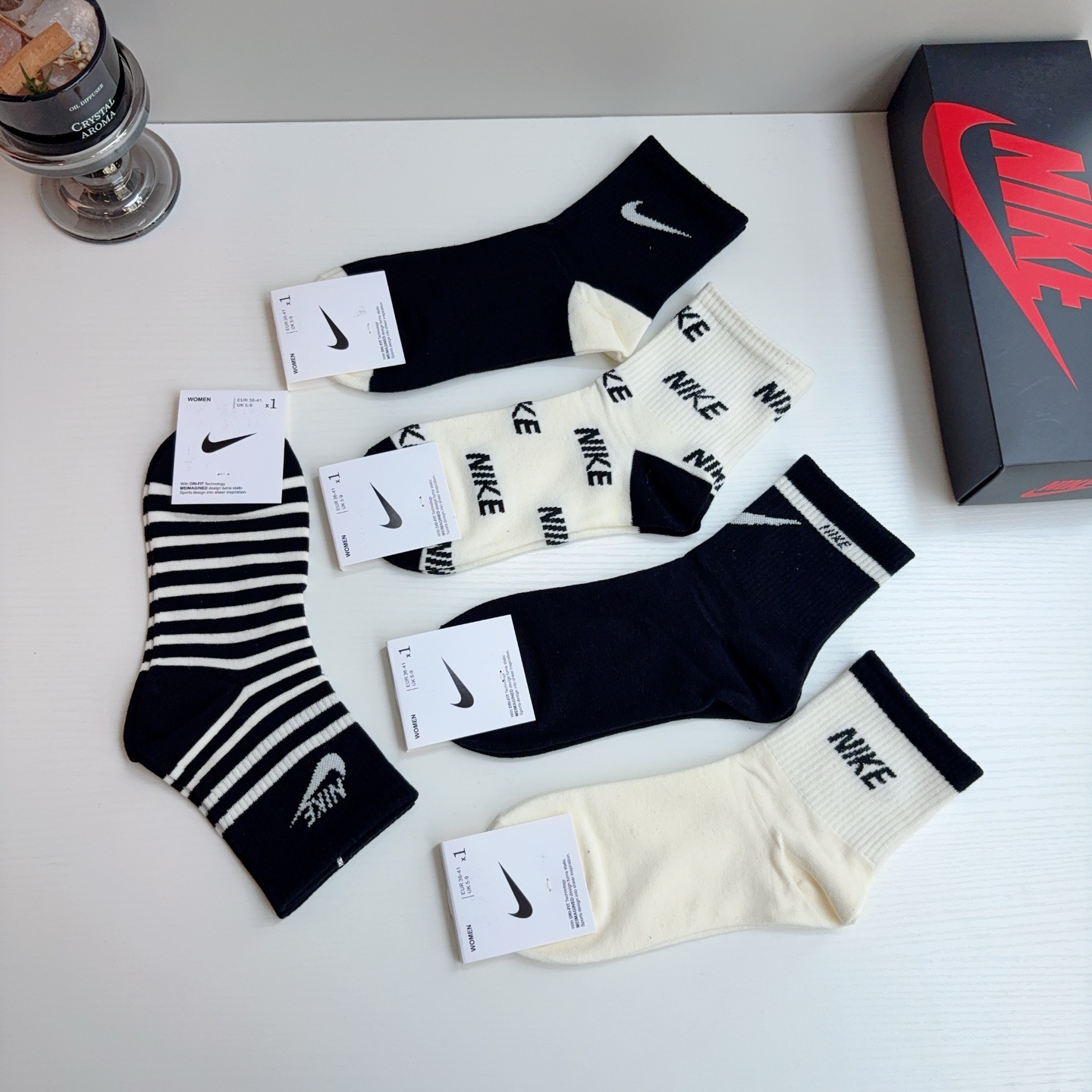配包装（一盒5双） 新款 Nike/耐克 新款中筒纯棉袜子 高品质抗菌防臭吸汗透气[得意][得意]