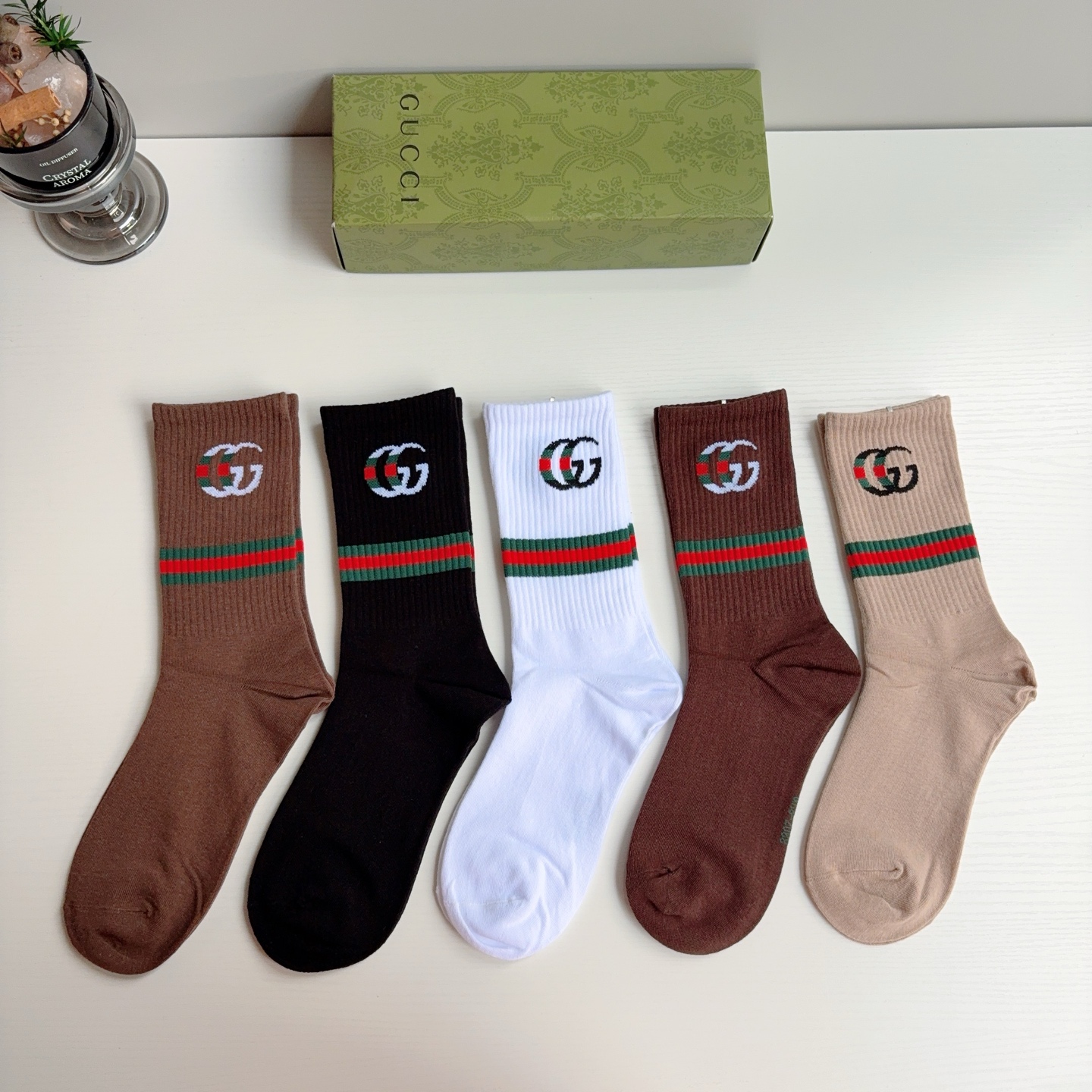 配包装（一盒5双）  Gucci 古奇 ins超火爆长筒袜，纯棉面料，潮人必备 ，经典双G字母，个性时尚百搭款！