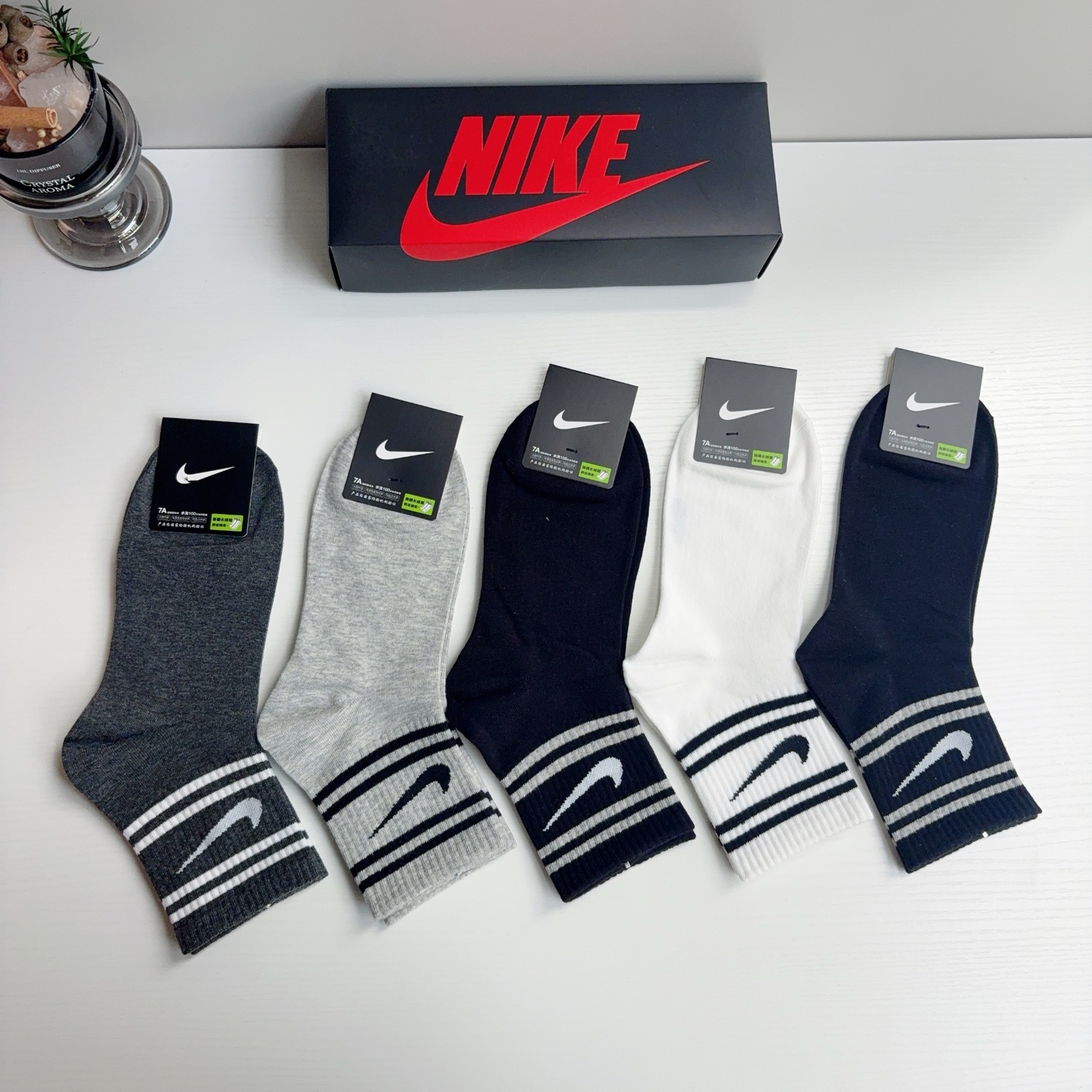 配包装（一盒5双） 新款 Nike/耐克 男士中筒袜子 超柔软面料 抗菌防臭吸汗透气百搭款！