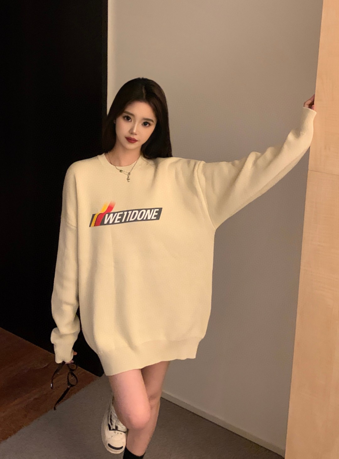 We11done Clothing Knit Sweater Sweatshirts Apricot Color Black Unisex Knitting Wool Fall/Winter Collection