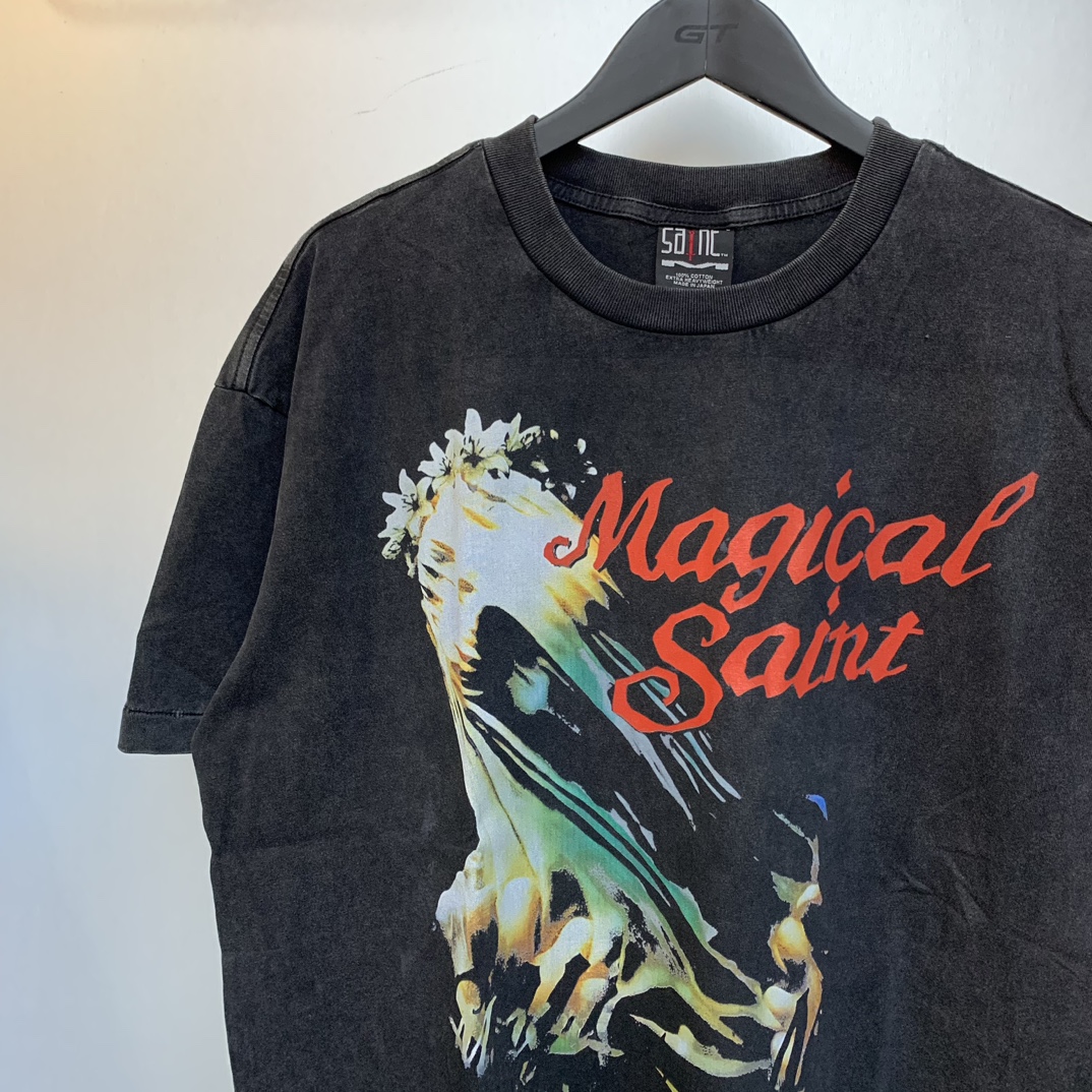 Saint Michael Retro Street Dress: Vintage Black Short Sleeve T-Shirts in Multiple Sizes - 图片 4