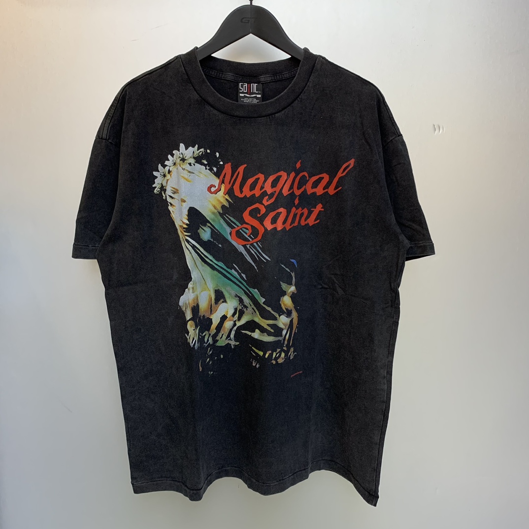 Saint Michael Retro Street Dress: Vintage Black Short Sleeve T-Shirts in Multiple Sizes