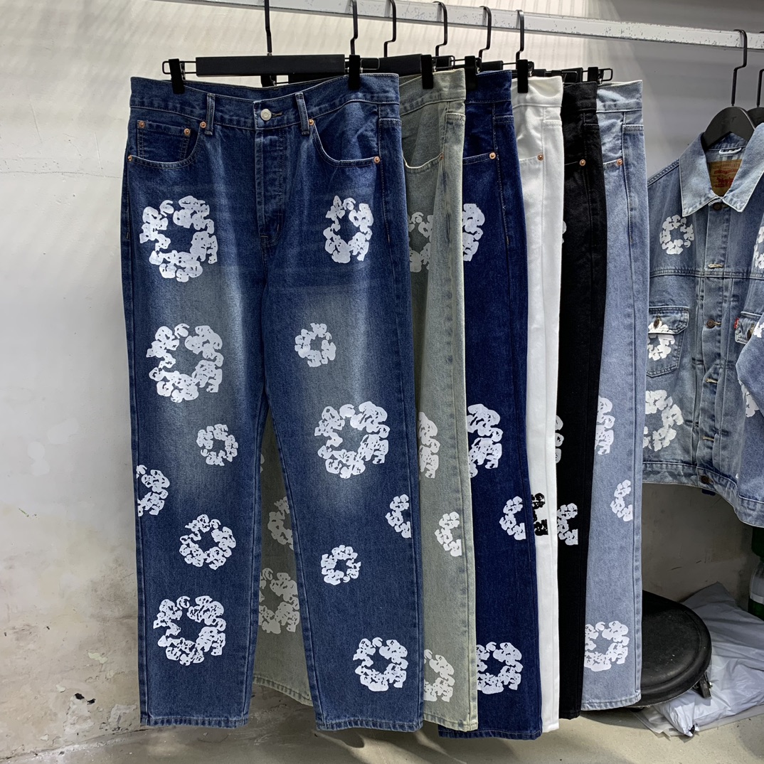 “LDB D107# Denim Tears: High-Quality Wooded Cotton Jeans, 6 Colors, Sizes 30-36”