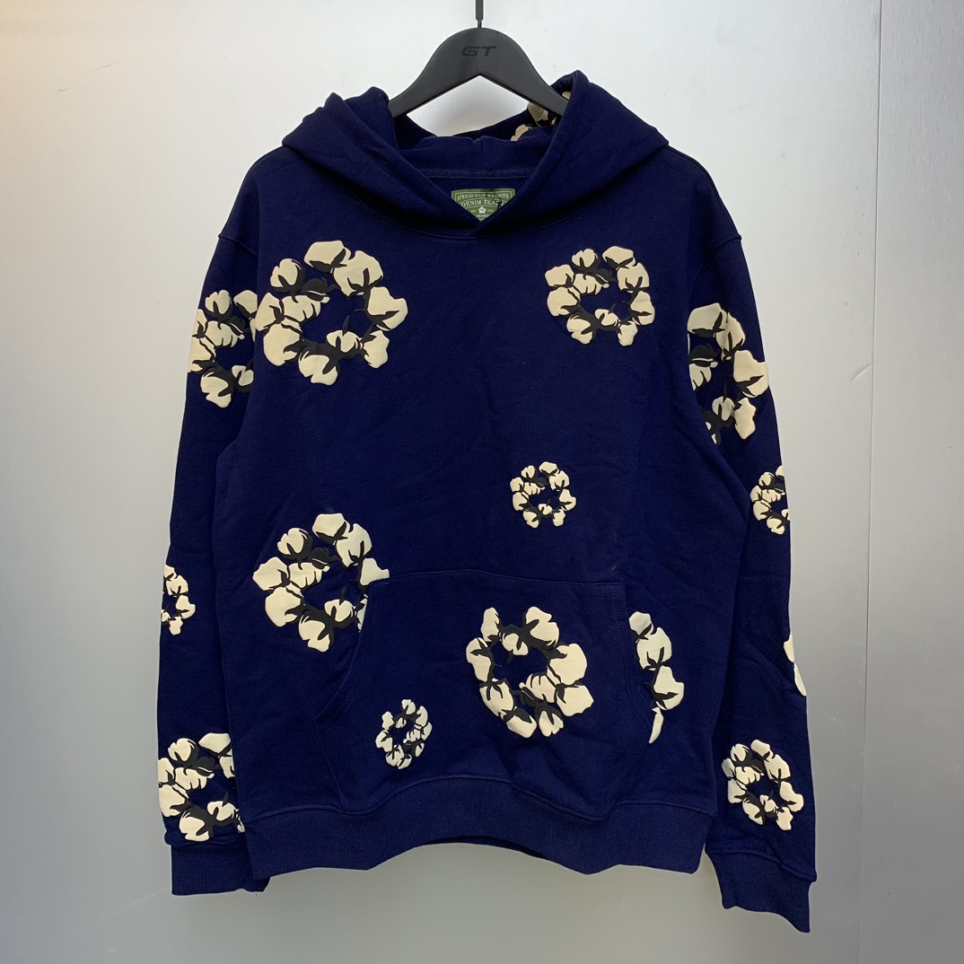 LDB D108 Cactus Denim Tears Wreath Hoodie: Cotton Coat in Black, Yellow, Navy. Sizes S-XL.