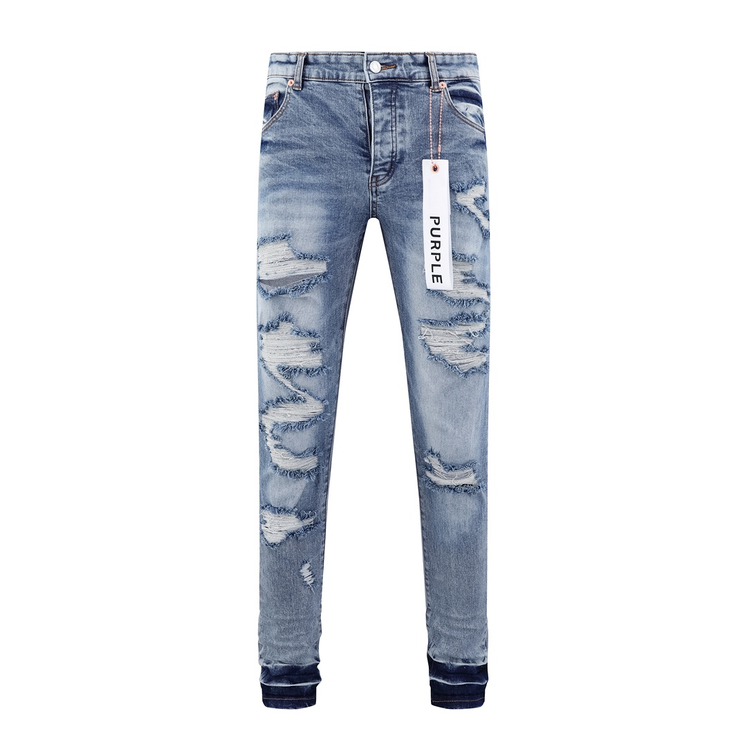 High-End PURPLE-BRAND Zipper-Cracked Jeans: Quality Stereo Cutting, Unique Detail, American Style. - 图片 2