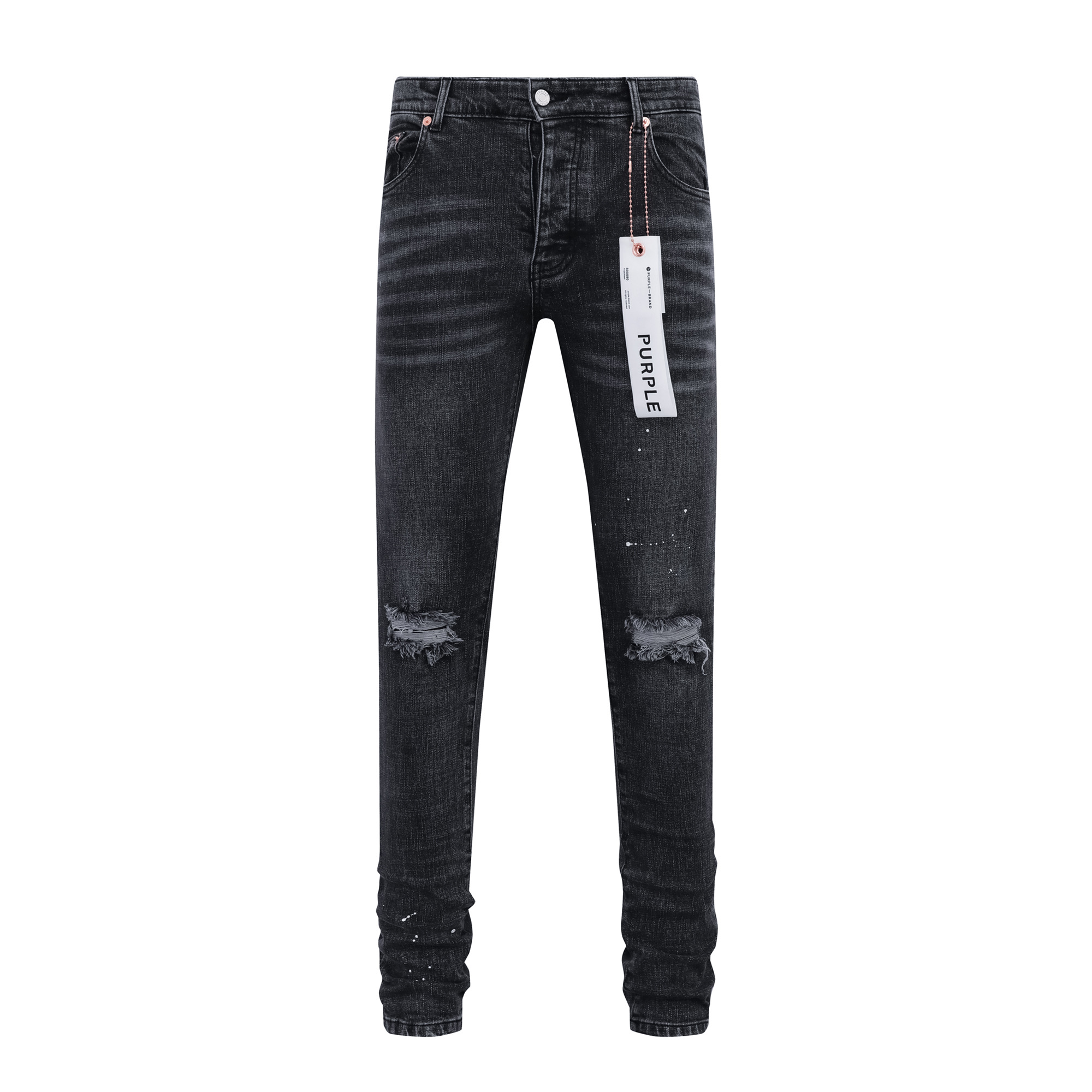 LDB PB116# PURPLE-BRAND Jeans: High-End Quality, American Style, Limited Edition, Black Color. - 图片 2