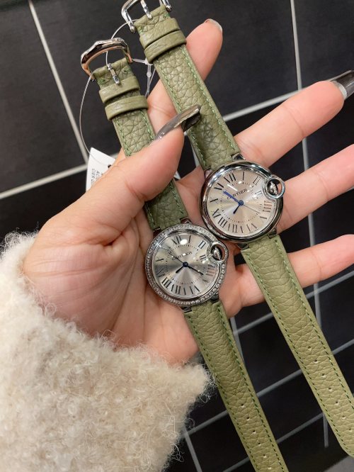 Cartier Ballon Bleu 33mm Quartz Watch, Green Leather Strap, Diamond-Set Bezel 1 Cartier Ballon Bleu 33mm Quartz Watch, Green Leather Strap, Diamond-Set Bezel
