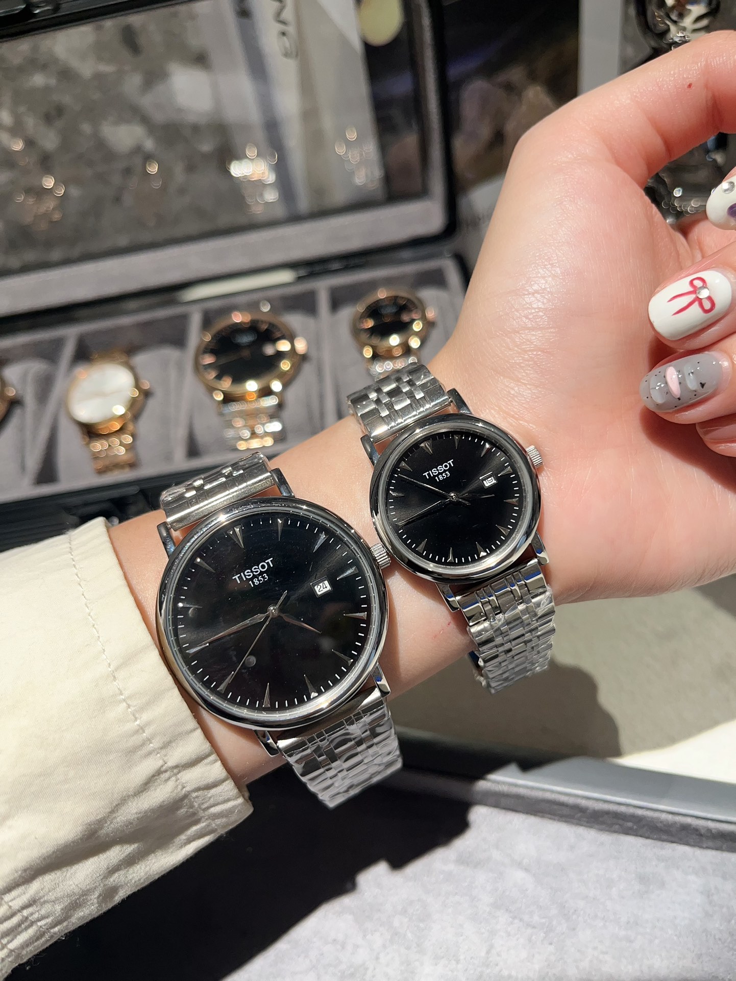 Tissot Couple Watch: White Steel Belt, Stone Core, 316L Steel, 40mm Men’s & 30mm Women’s. - 图片 8