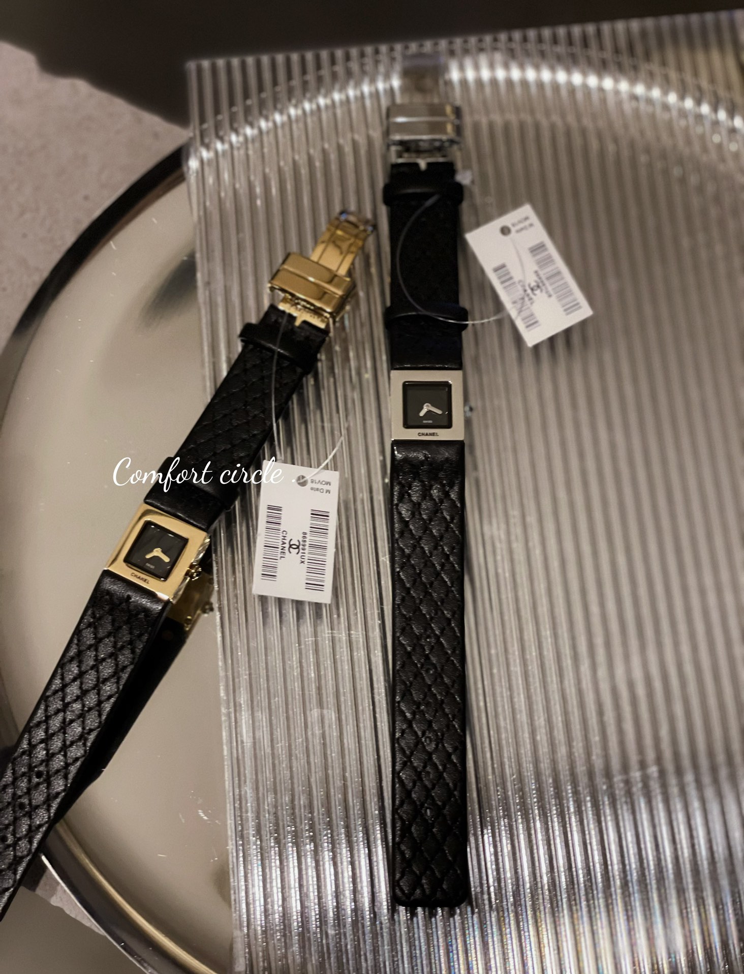 Chanel Premiere Ribbon silver-tone case, black dial, black quilted leather strap 20mm Women's Quartz