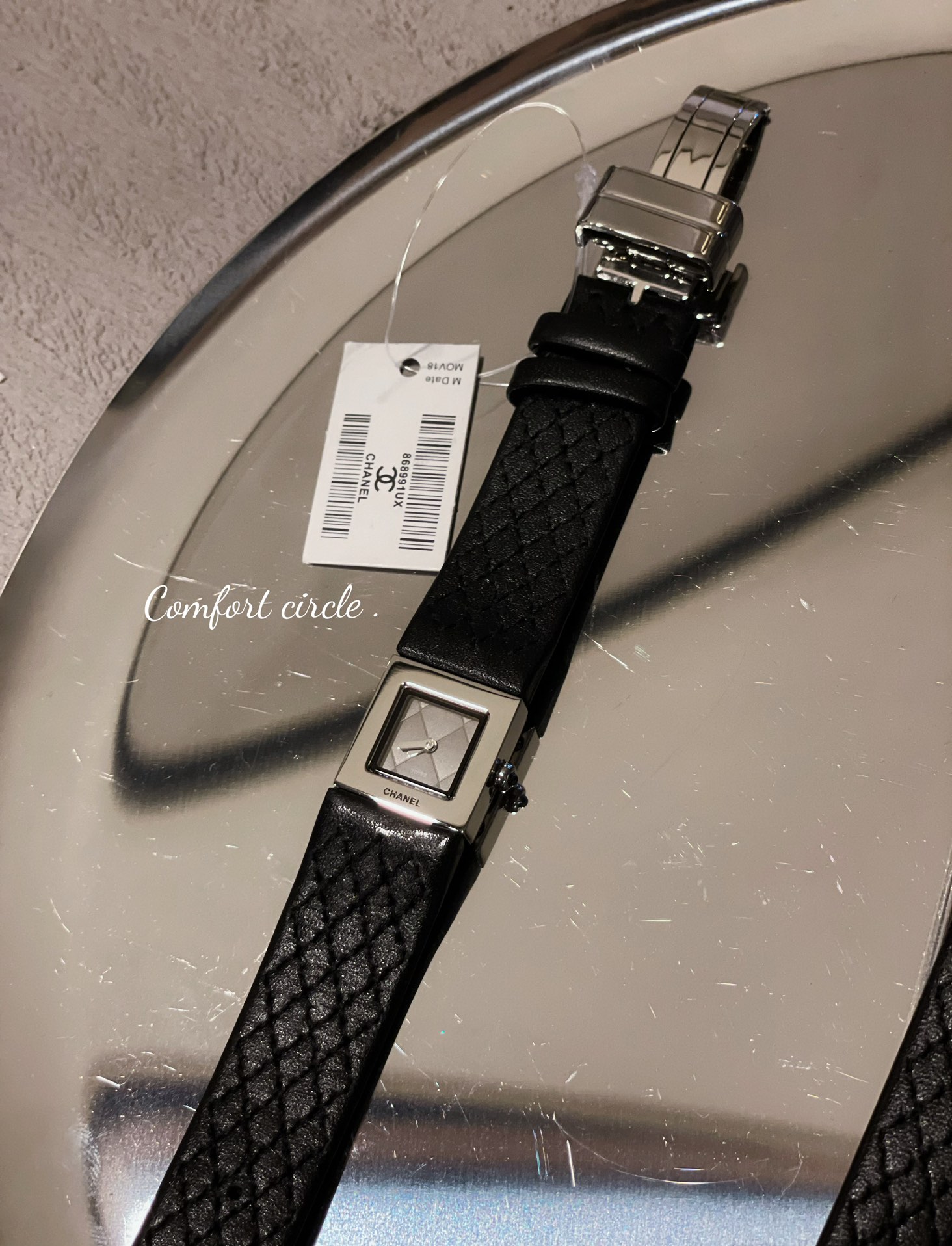 Chanel Premiere Black leather strap with gold or steel square case 20mm Women's Quartz