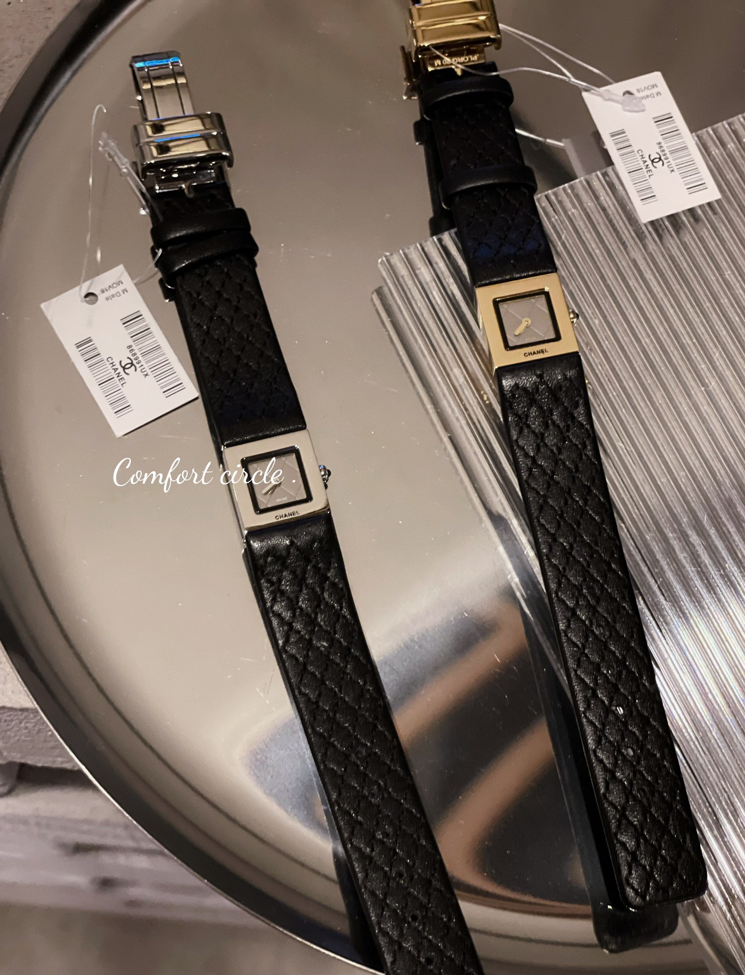 Chanel Premiere Black leather strap with gold or steel square case 20mm Women's Quartz
