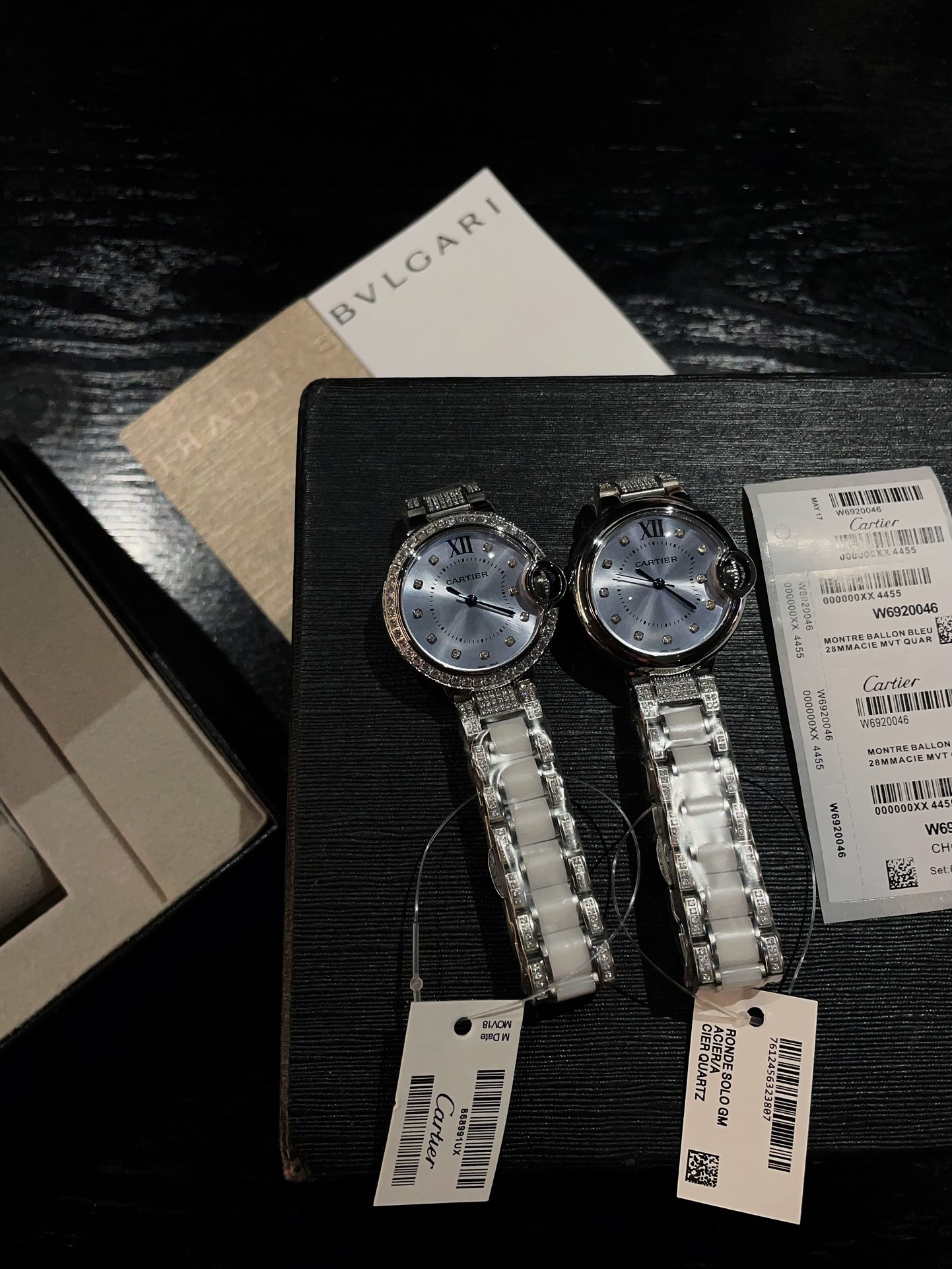 Cartier Ballon Bleu de Cartier stainless steel diamond-set case, light blue dial, white and steel bracelet 33mm Women's Quartz