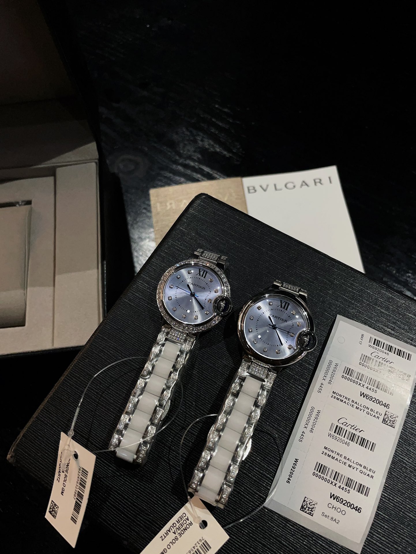 Cartier Ballon Bleu de Cartier stainless steel diamond-set case, light blue dial, white and steel bracelet 33mm Women's Quartz