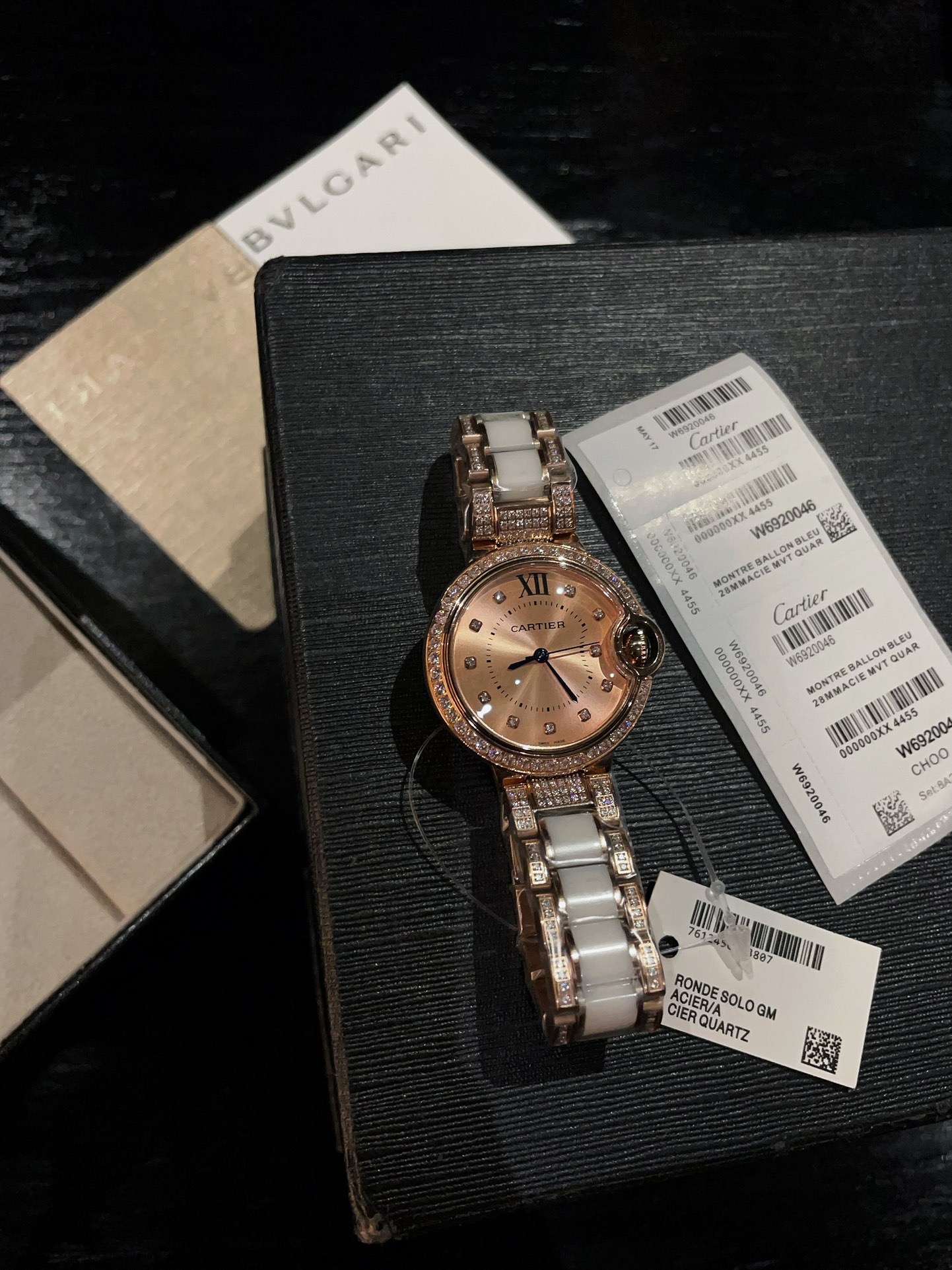 Cartier Ballon Bleu de Cartier rose gold case and bezel, rose gold dial, white ceramic and rose gold bracelet 28mm Women's Quartz