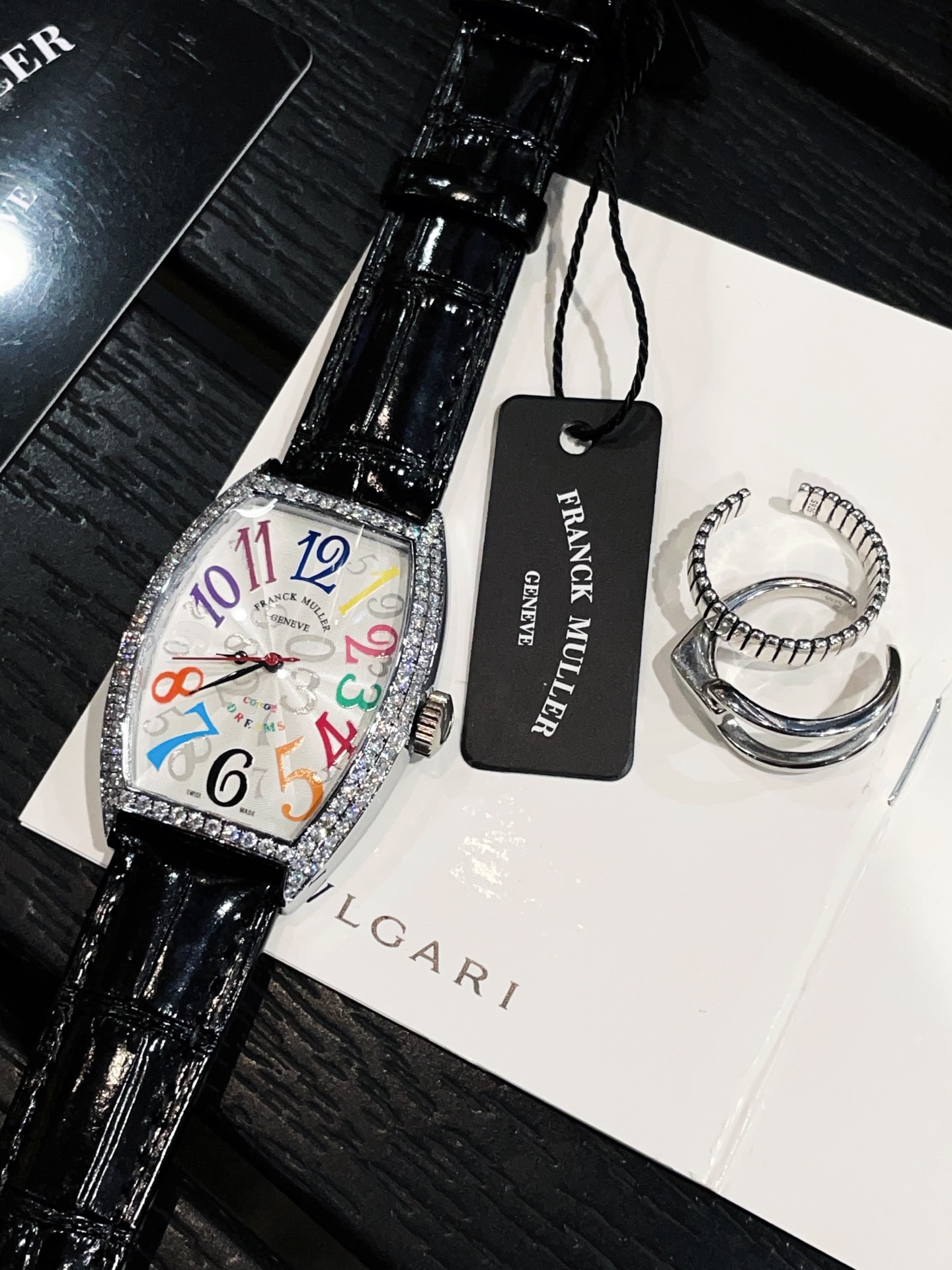 Franck Muller Cintree Curvex Crazy Hours silver diamond-set case, white dial, black leather strap 32mm Women's Automatic