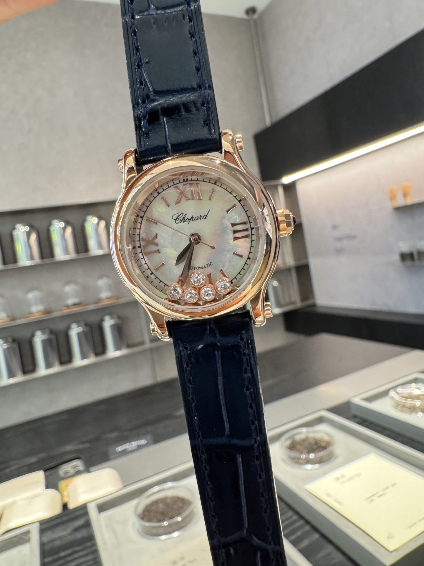 Chopard Diamond Watch, 30mm Shell Face, Five Floating Diamonds, Quartz Movement