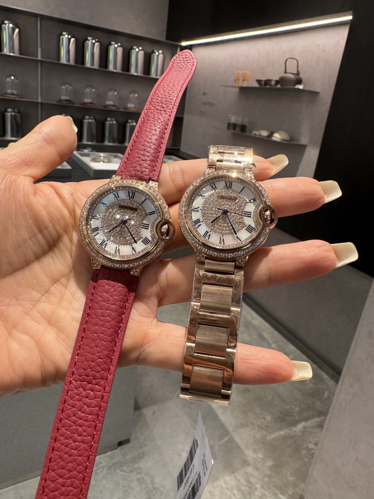 Cartier Ballon Bleu 33mm Diamond Watch - Pink Leather & Steel Bracelet