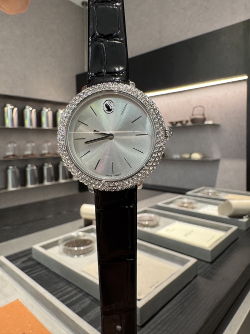 Swarovski Women's Watch with Crystal Bezel and Leather Strap, Silver Dial. 1 Swarovski Women's Watch with Crystal Bezel and Leather Strap, Silver Dial.