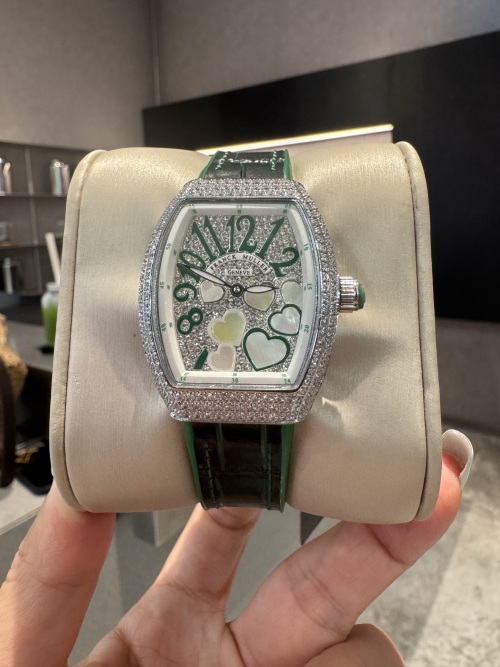 Franck Muller V32 Diamond-Encrusted Watch with Leather Band, Luxury Design 1 Franck Muller V32 Diamond-Encrusted Watch with Leather Band, Luxury Design