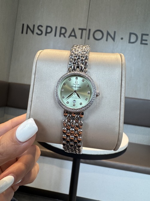 Omega De Ville Ladymatic 27 mm Diamond-Set Bezel Watch, Silver Bracelet 2 Omega De Ville Ladymatic 27 mm Diamond-Set Bezel Watch, Silver Bracelet