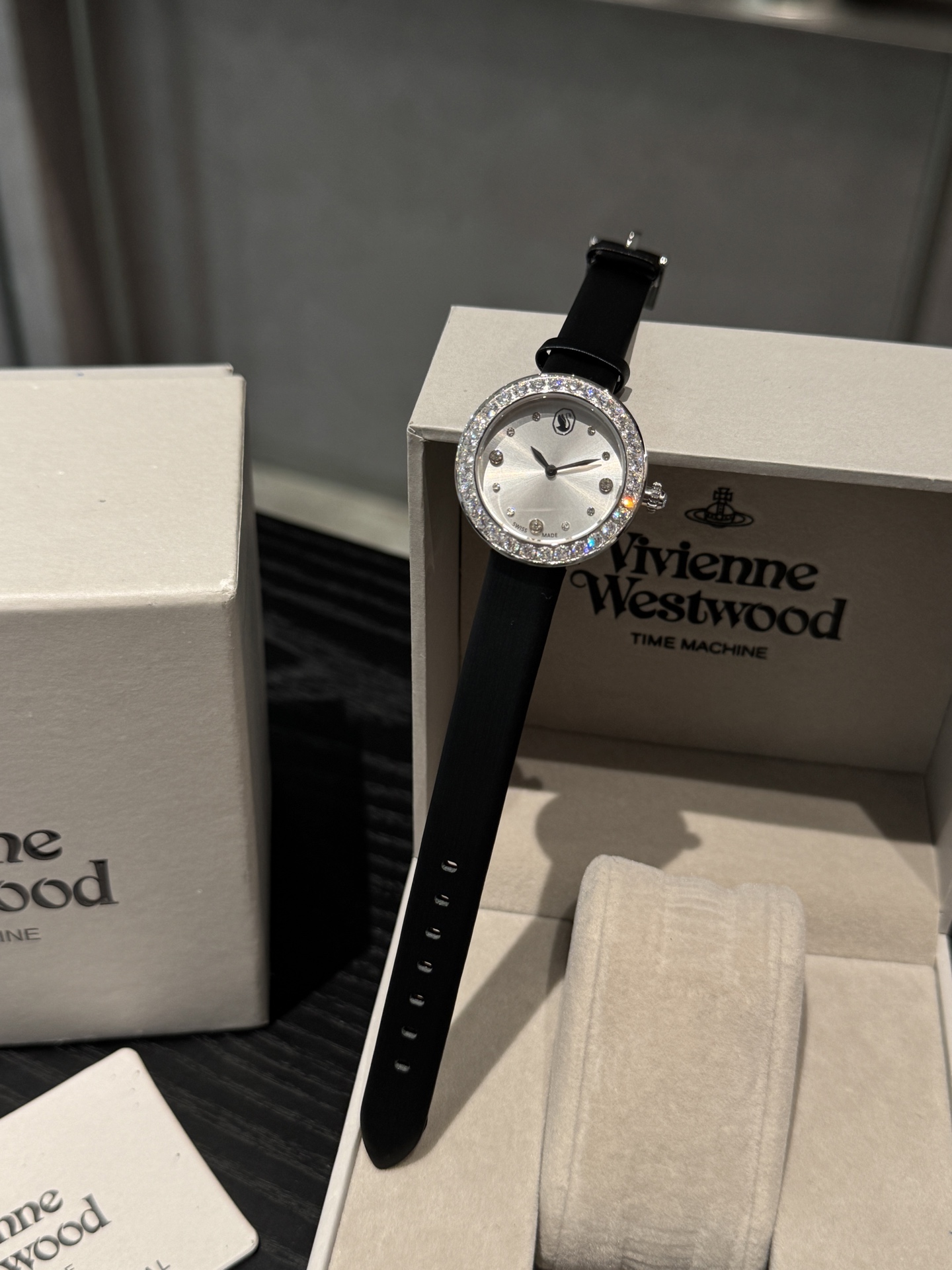 Vivienne Westwood Women's Black Leather Strap Watch with Crystal Accents
