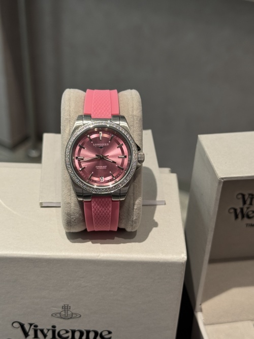 Longines Conquest Ladies Watch, 34mm, Pink Rubber Strap, Diamond Bezel 1 Longines Conquest Ladies Watch, 34mm, Pink Rubber Strap, Diamond Bezel