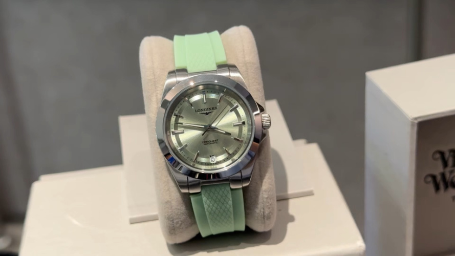 Longines Conquest Automatic Silver Dial Mint Green Rubber Strap Watch 15 Longines Conquest Automatic Silver Dial Mint Green Rubber Strap Watch