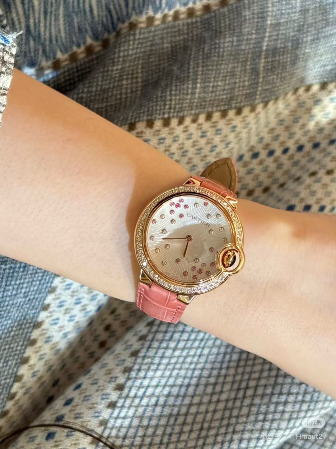 Cartier Ballon Bleu 33mm Diamond-Set Bezel Pink Alligator Strap Women's Watch