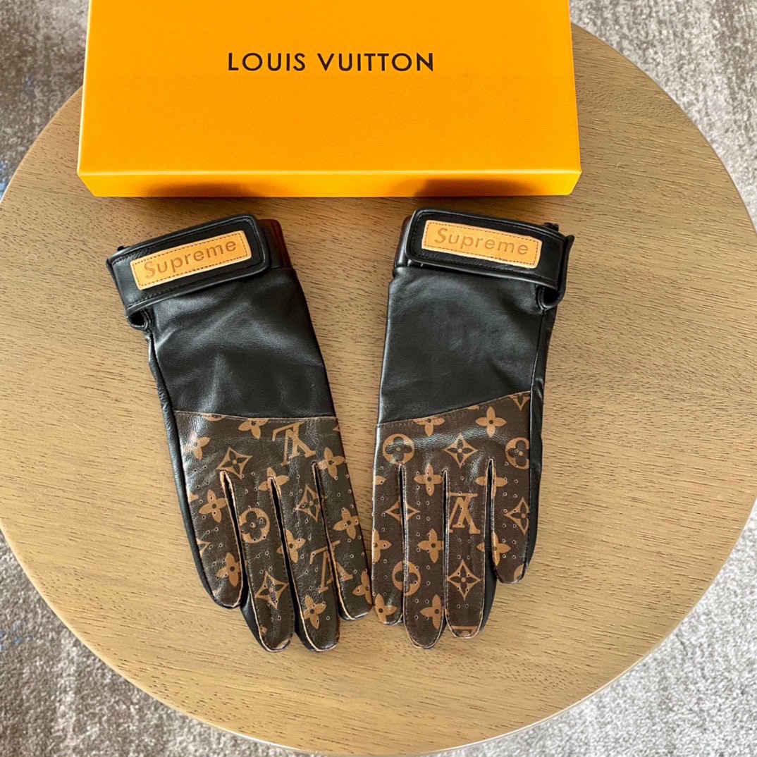 Lv&sureme联名手套男女通用顶级外贸独家手套工厂出品全网独家首发全新法式工艺高加索山羊皮超柔韧真皮