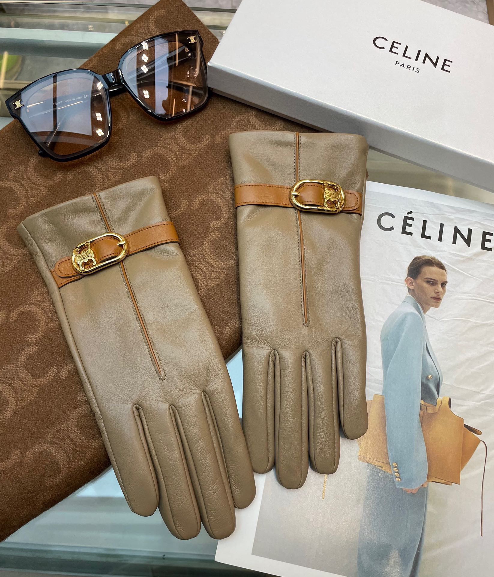 Celine Gloves High-End Designer
 Apricot Color Black Brown Women Sheepskin Fall/Winter Collection