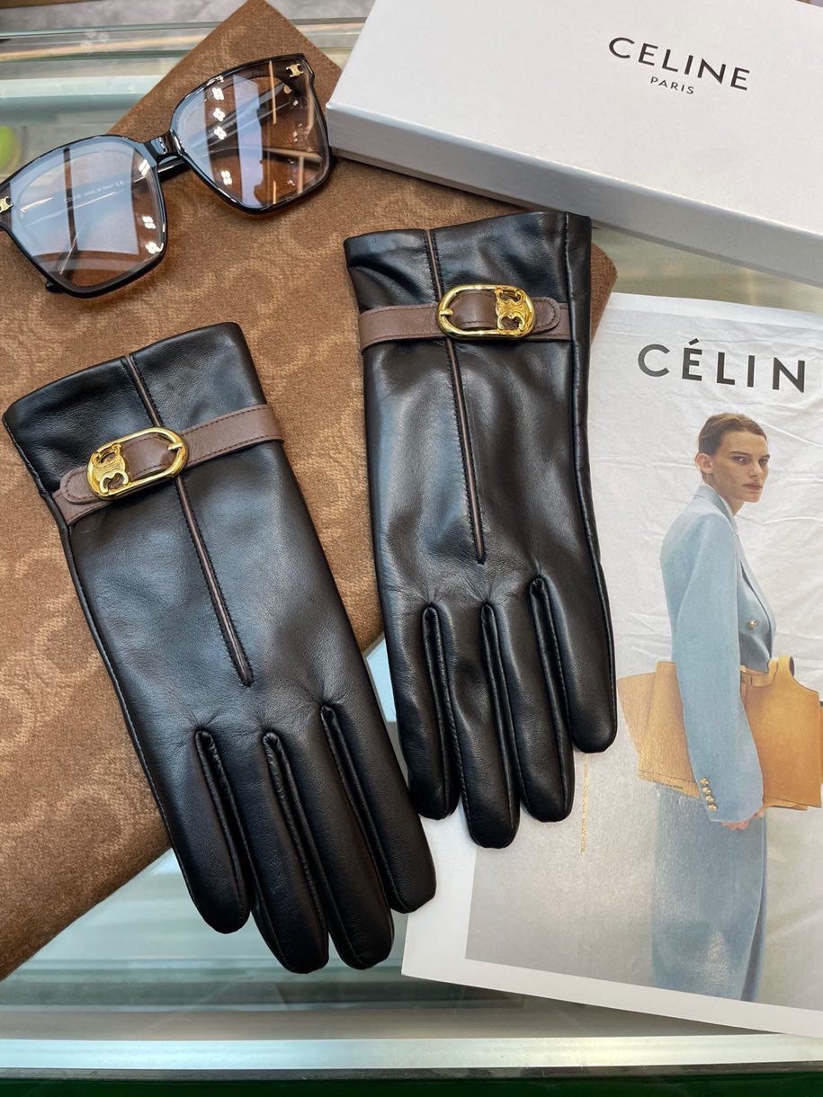 Celine Gloves Apricot Color Black Brown Women Sheepskin Fall/Winter Collection