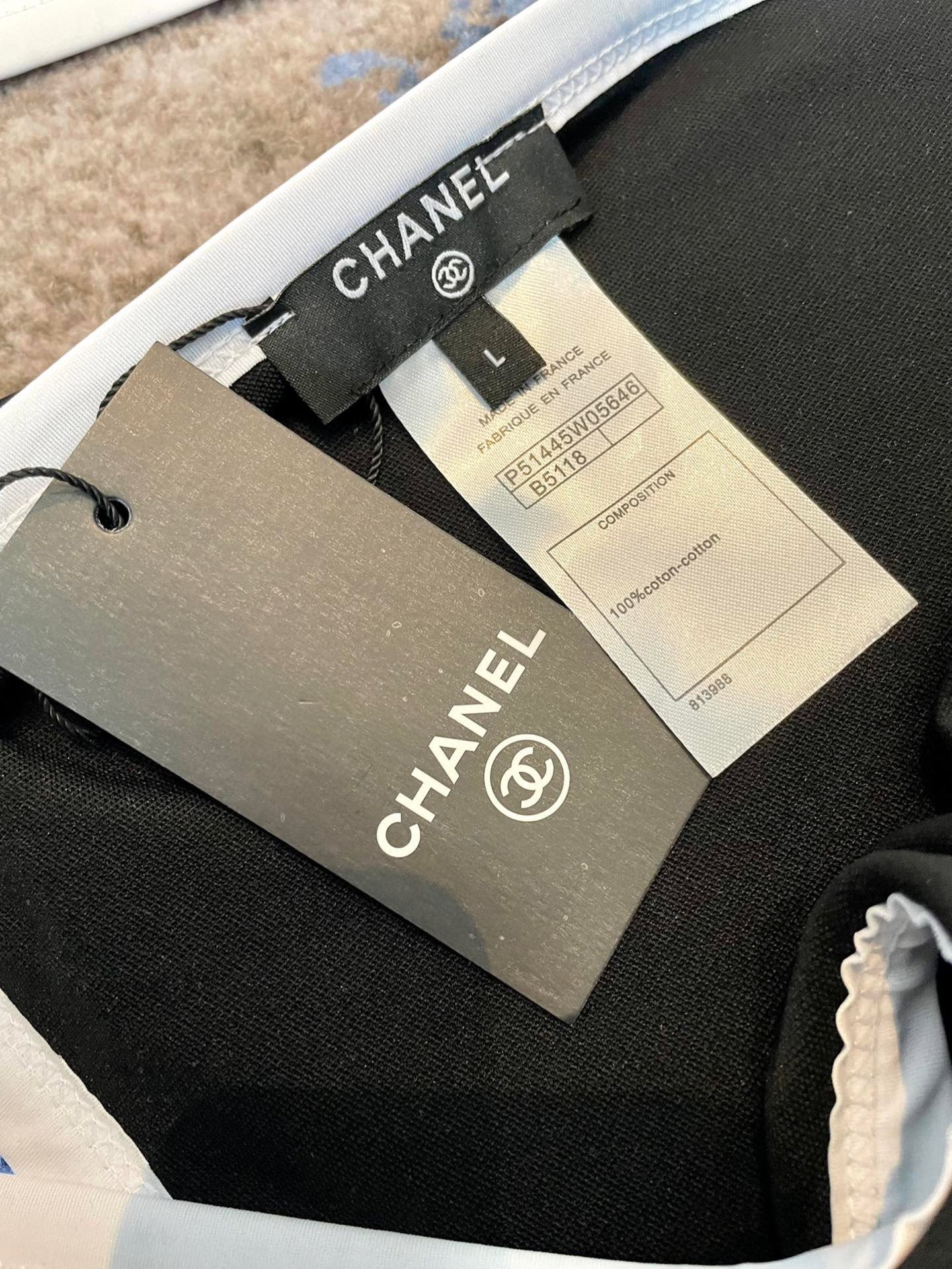  Chanel新款比基尼中古套装 小香logo印花吊带背心+三角打底裤分体泳衣，黑色，S M LXl