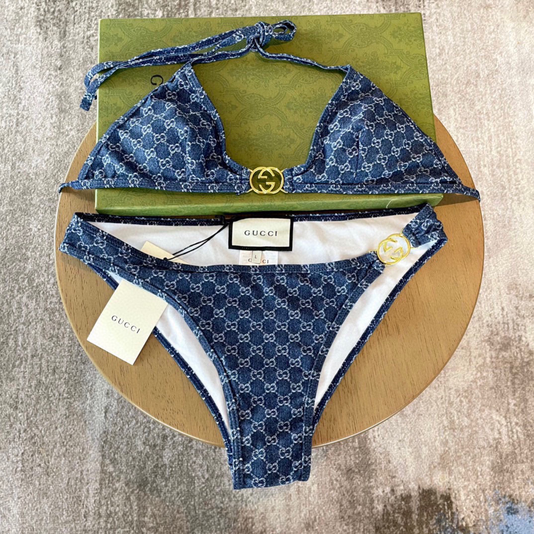  Gucci新款蓝色比基尼带胸垫）😍🥰适合多种场景的游泳衣🏊‍♀️海边 游泳池 温泉 水上乐园 漂流都可