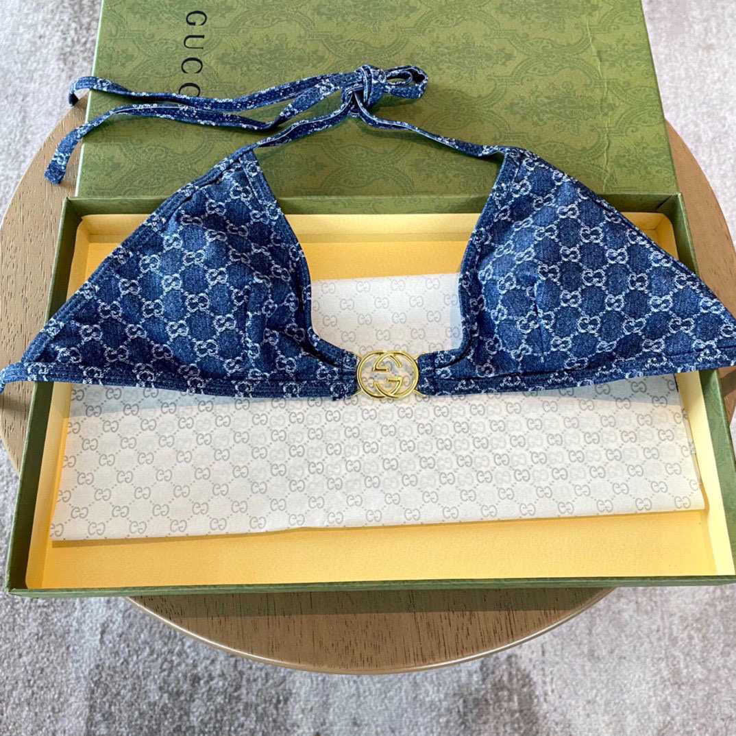  Gucci新款蓝色比基尼带胸垫）😍🥰适合多种场景的游泳衣🏊‍♀️海边 游泳池 温泉 水上乐园 漂流都可