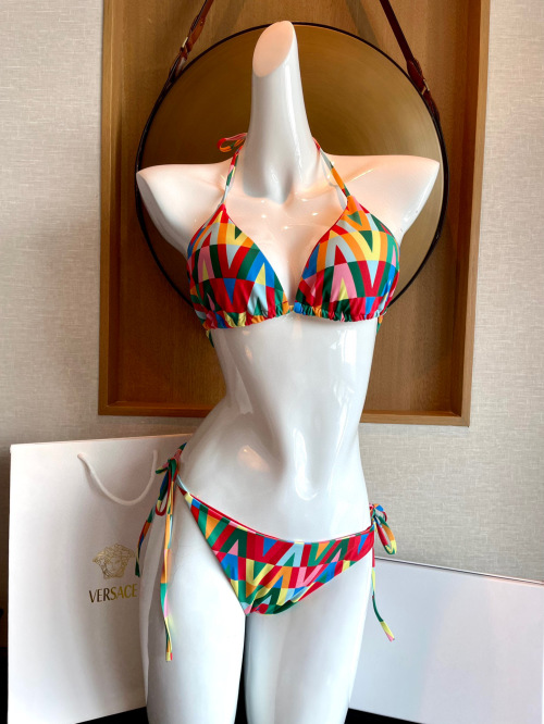 Versace Multicolor Geometric Print Triangle Bikini Set, Youthful and Vibrant 1 Versace Multicolor Geometric Print Triangle Bikini Set, Youthful and Vibrant